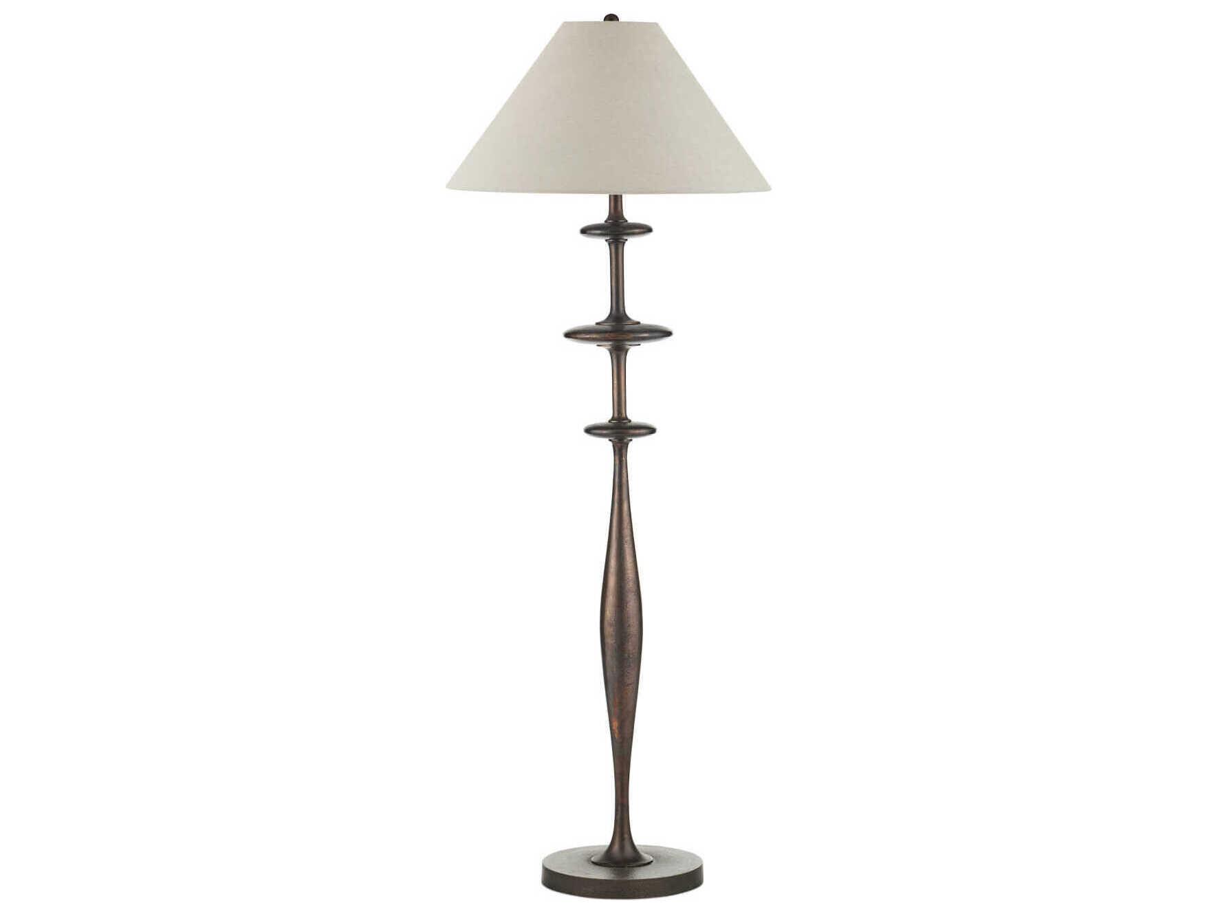 Currey & Company Aqueous Dark Bronze Light Gray Polyester Cotton Floor Lamp