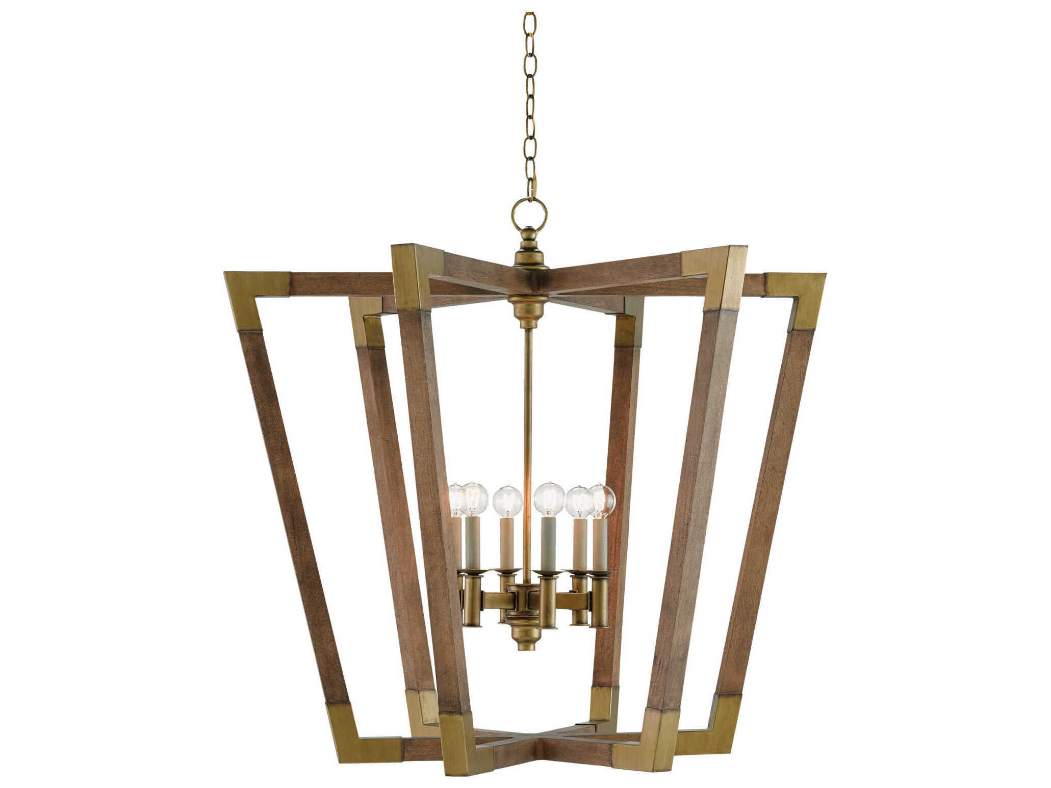 Currey & Company Bastian 6-Light Chestnut Brass Brown Candelabra Geometric Chandelier
