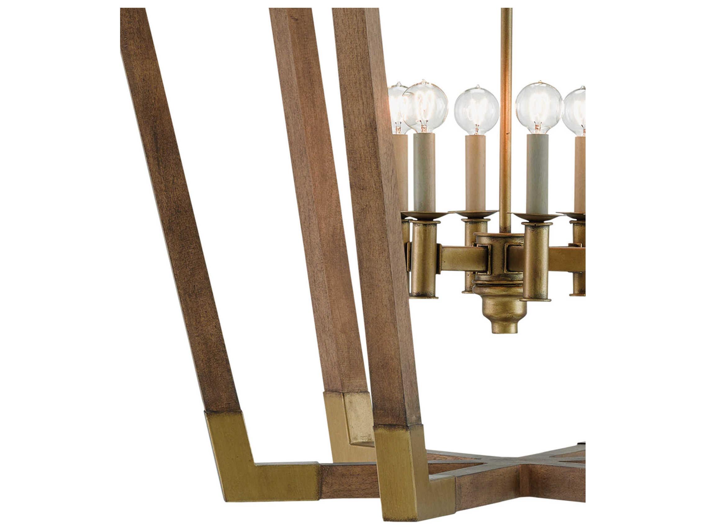 Currey & Company Bastian 6-Light Chestnut Brass Brown Candelabra Geometric Chandelier