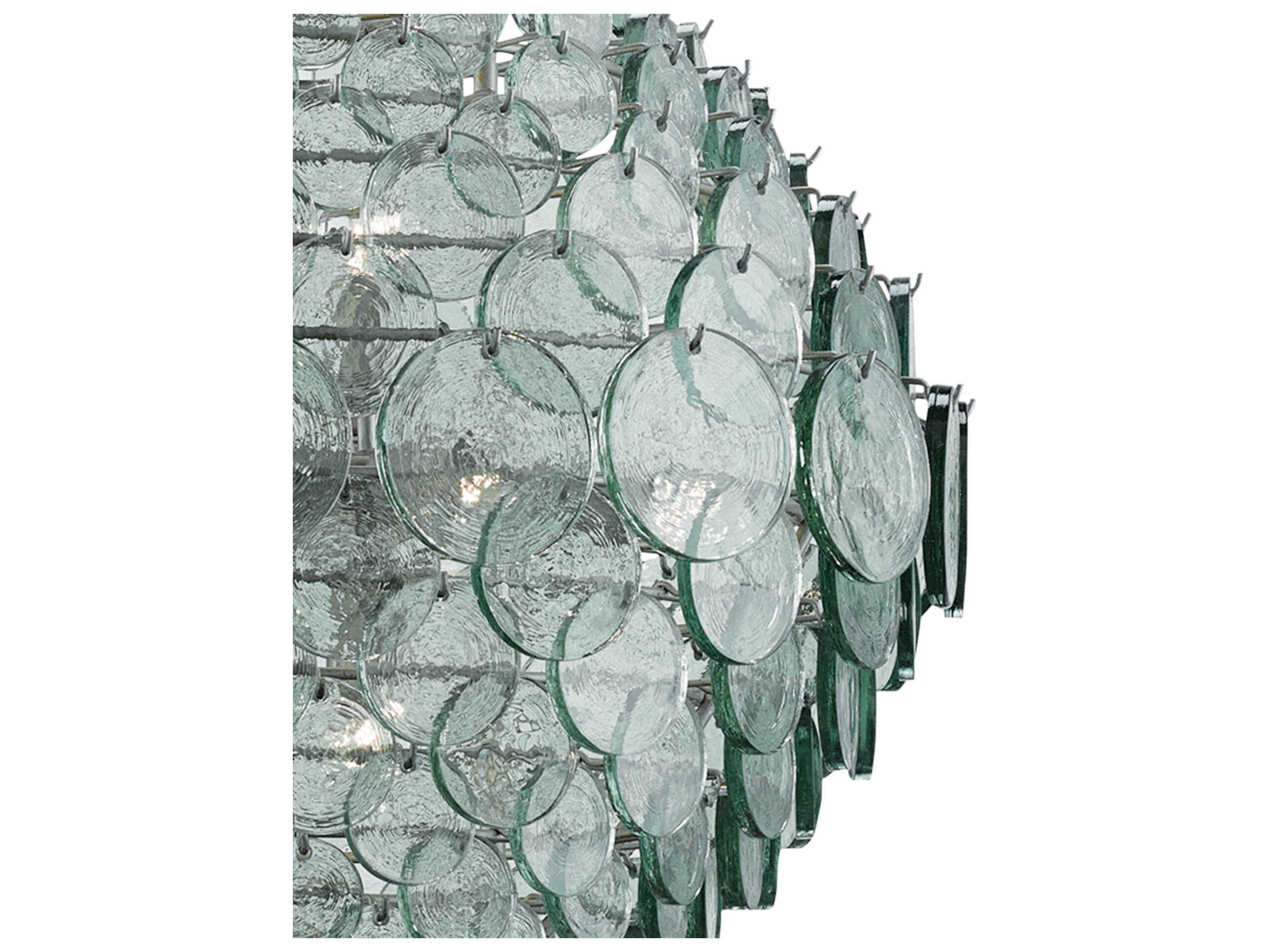 Currey & Company Braithwell 14-Light Painted Silver Granello Green Glass Globe Pendant