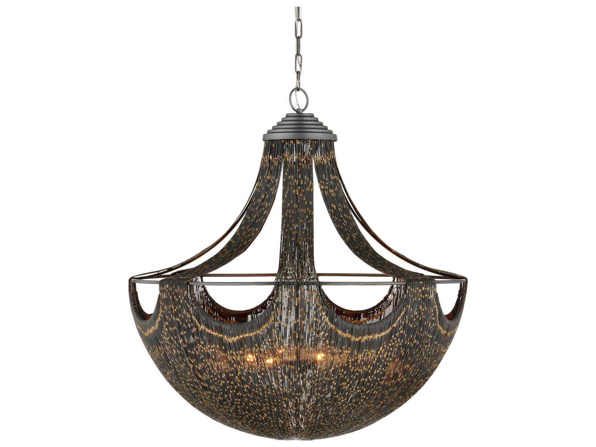 Currey & Company Eduardo 6-Light Natural Iron Brass Black Bowl Pendant