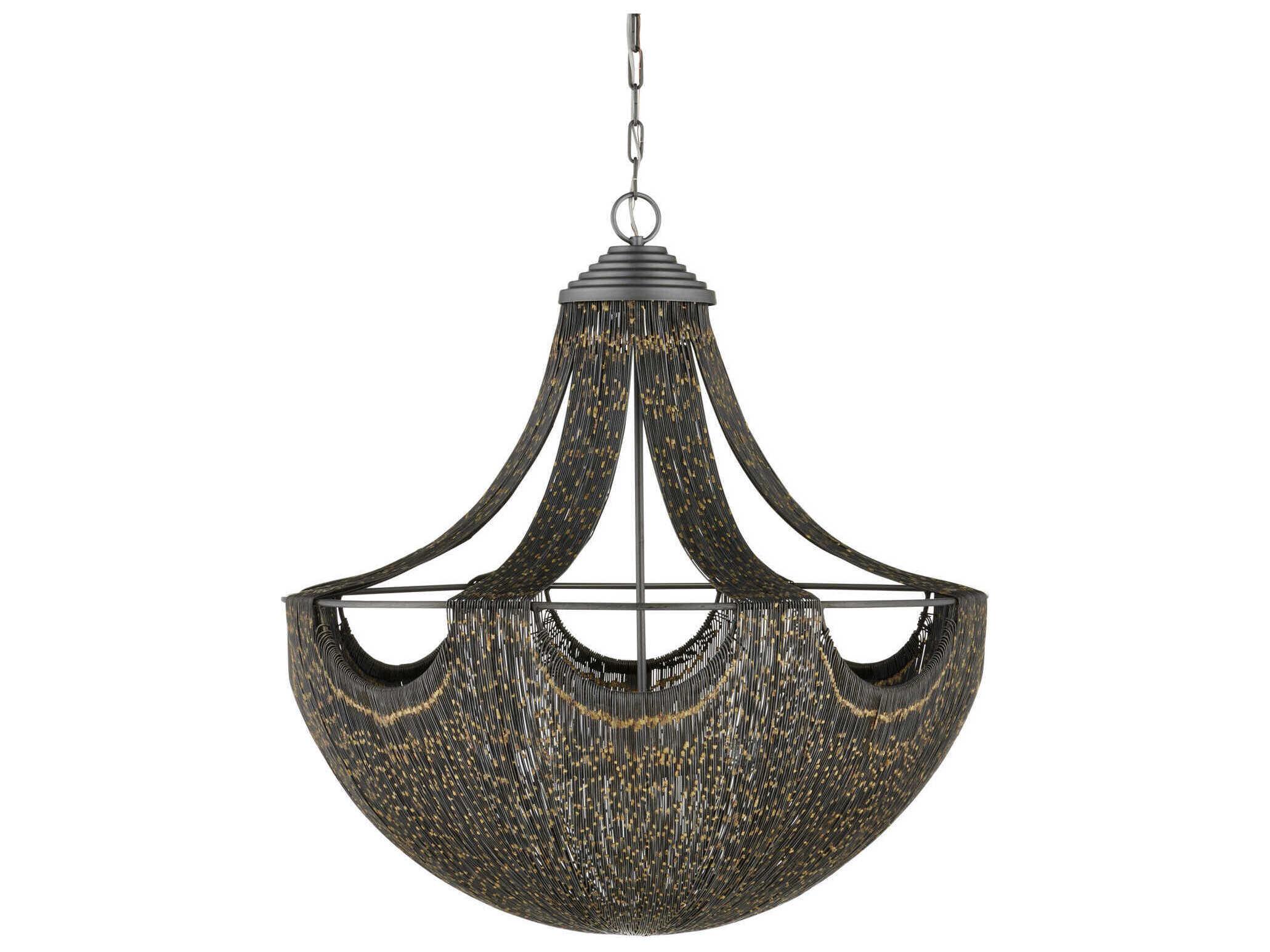 Currey & Company Eduardo 6-Light Natural Iron Brass Black Bowl Pendant