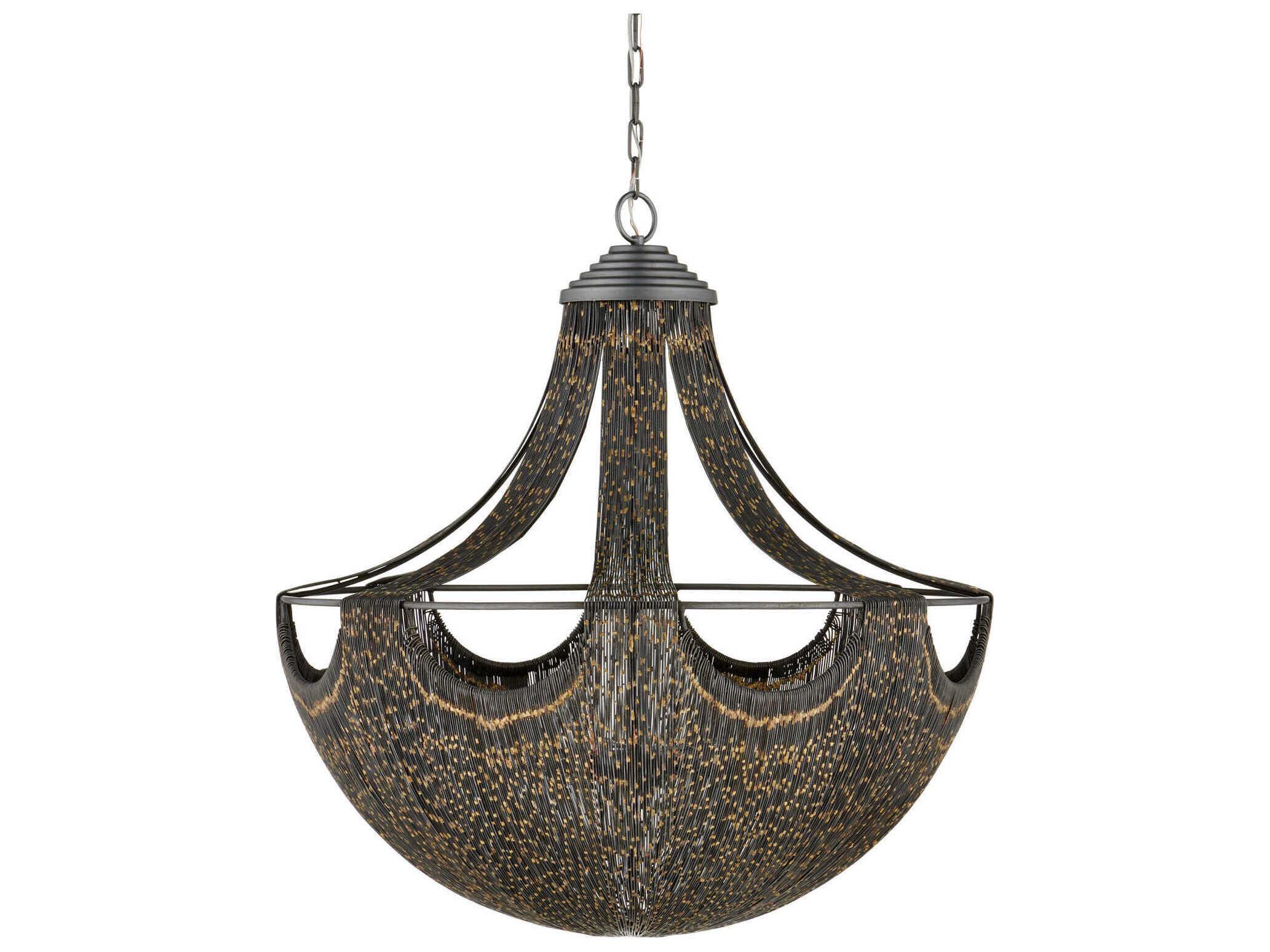 Currey & Company Eduardo 6-Light Natural Iron Brass Black Bowl Pendant
