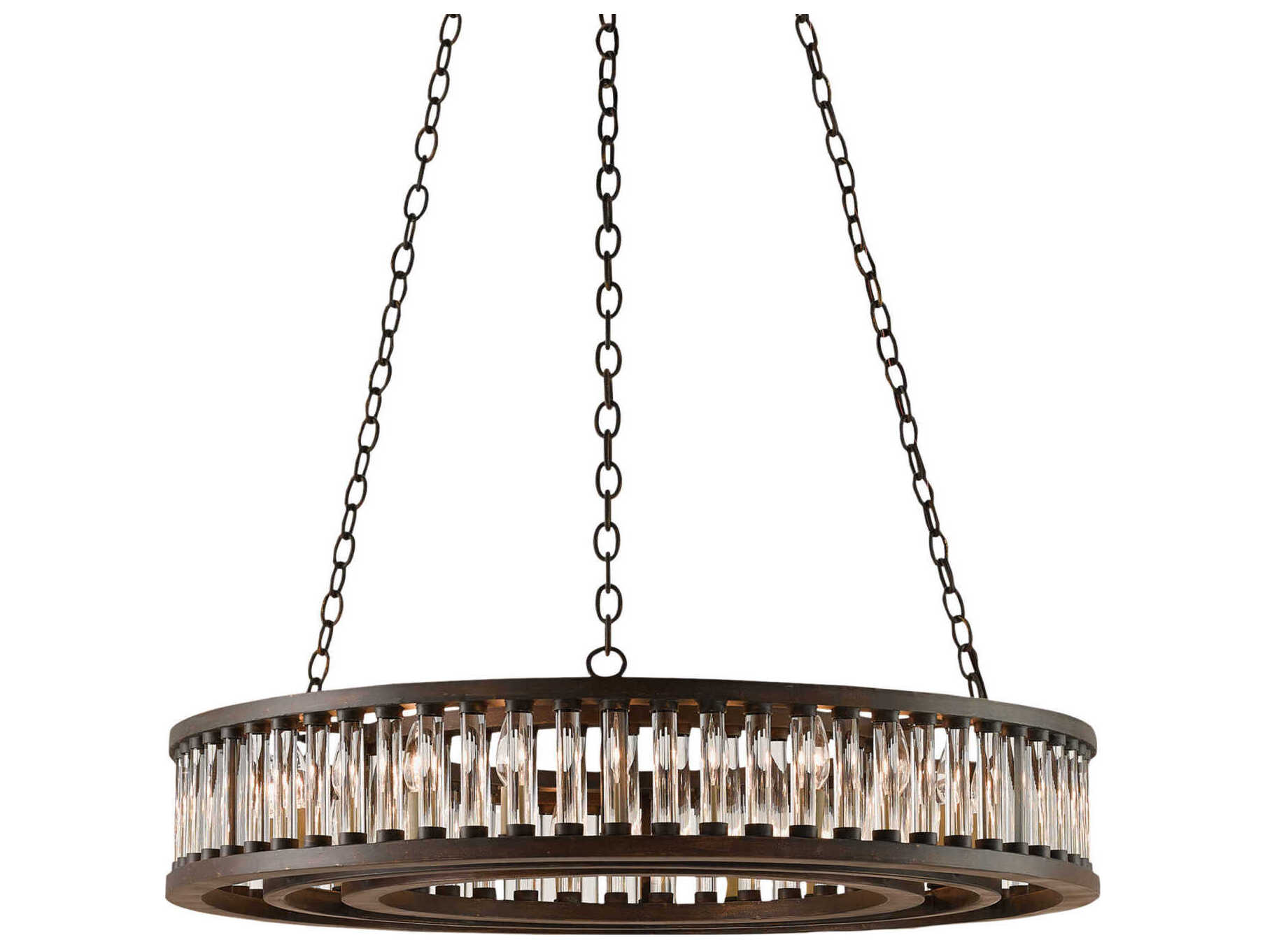 Currey & Company Elixir 24-Light Bronze Verdigris Glass Cylinder Drum Chandelier