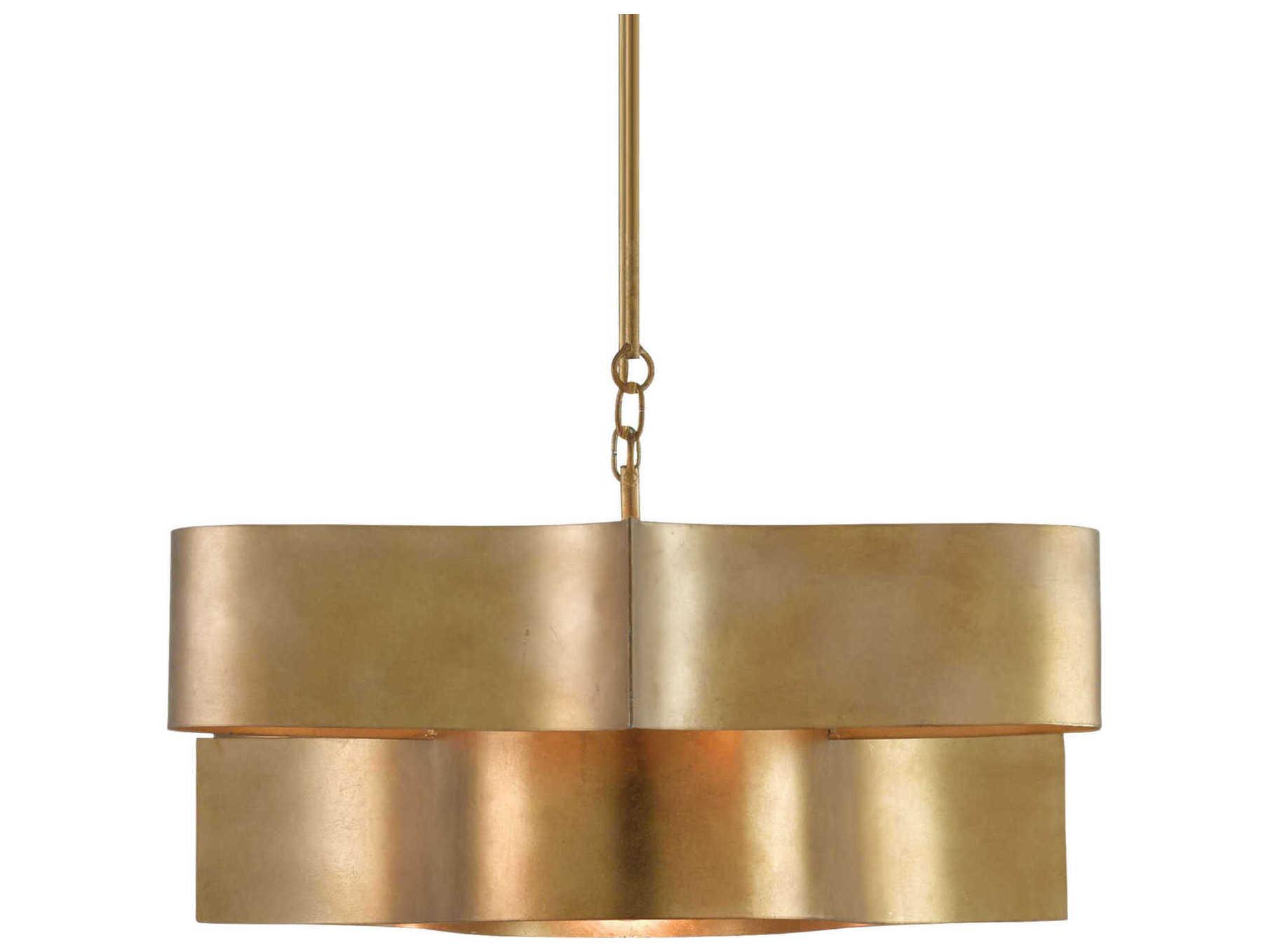 Currey & Company Grand Lotus 6-Light Antique Gold Leaf Island Pendant