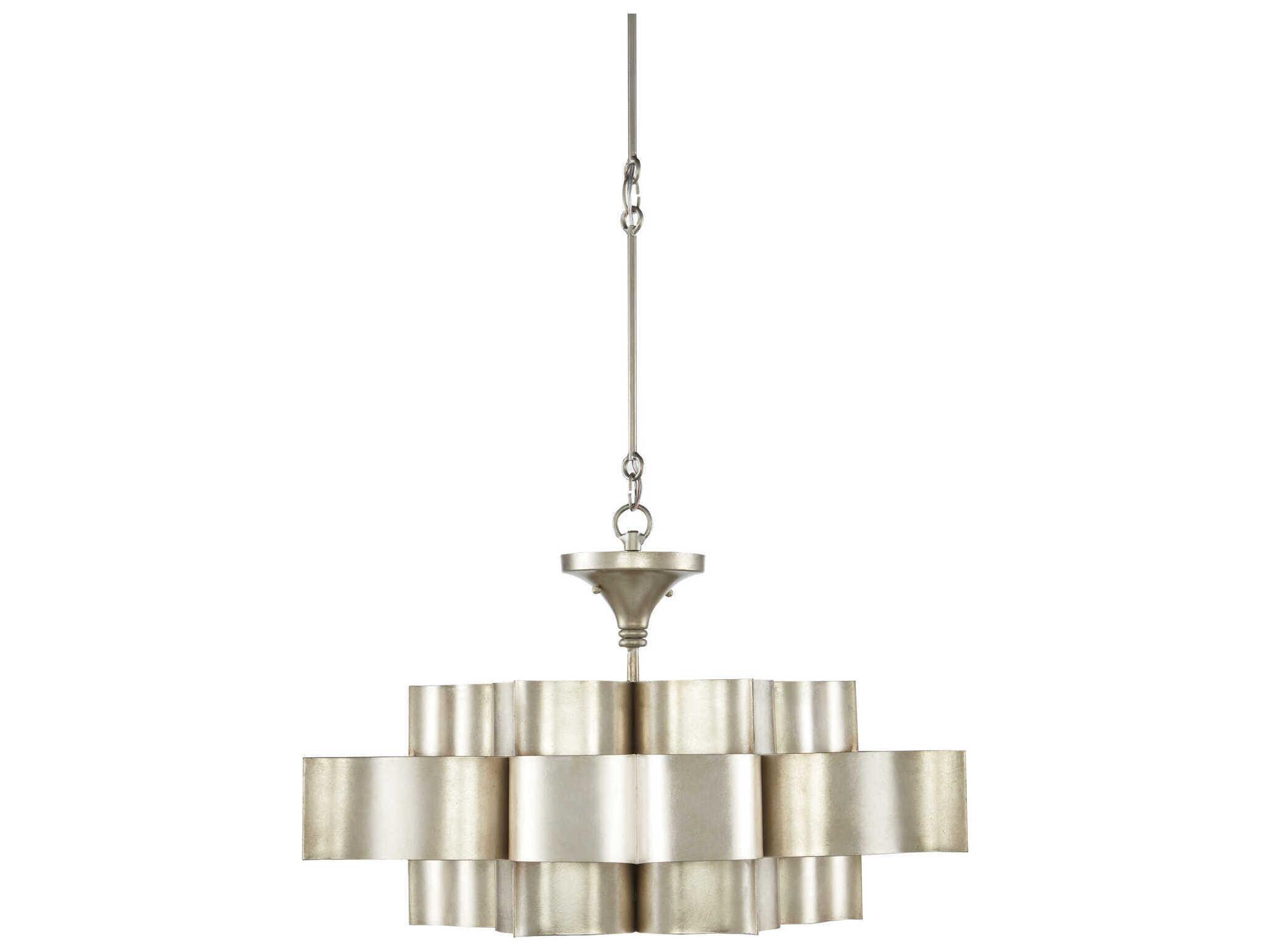 Currey & Company Grand Lotus 6-Light Contemporary Silver Leaf Island Pendant