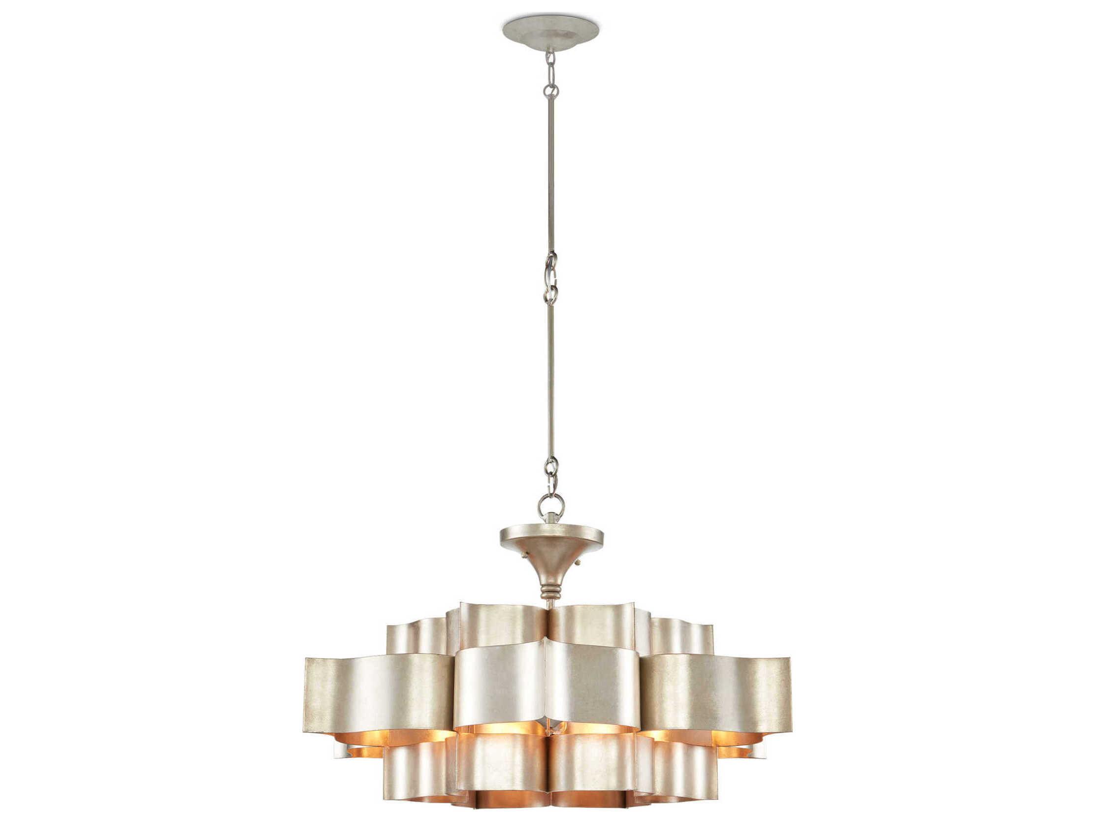 Currey & Company Grand Lotus 6-Light Contemporary Silver Leaf Island Pendant