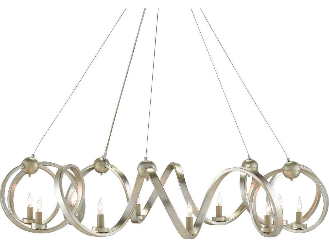 Currey & Company Ringmaster 10-Light Contemporary Silver Leaf Candelabra Chandelier