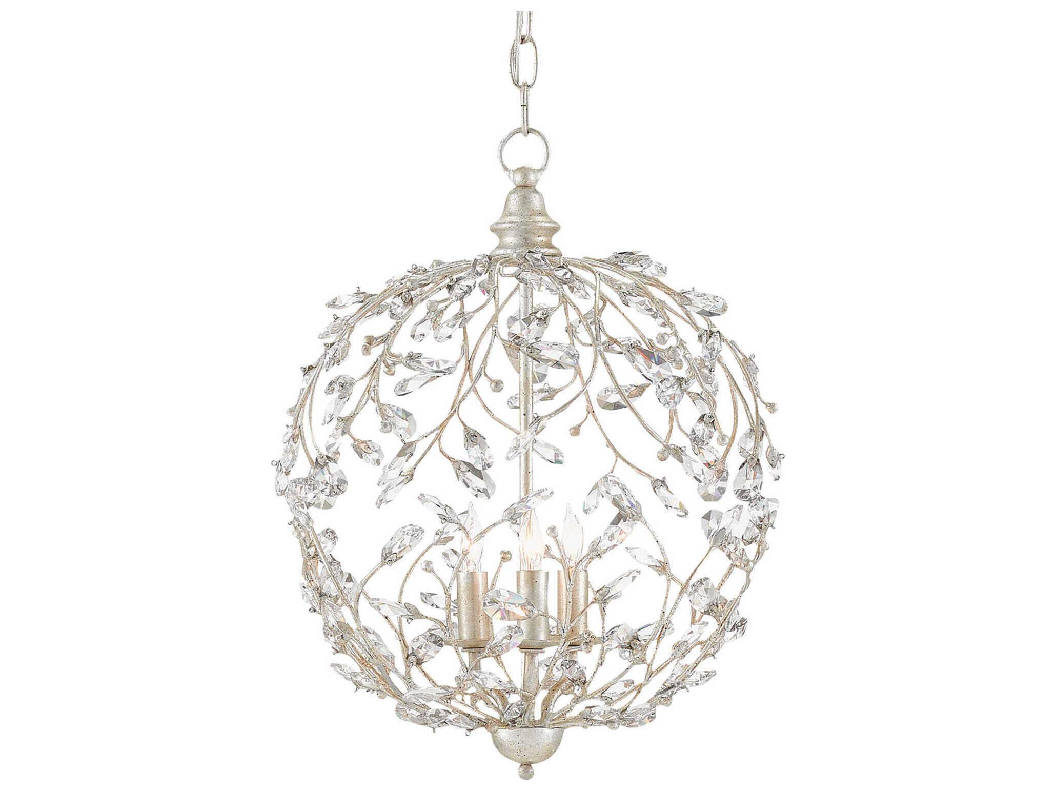 Currey & Company Crystal Bud 3-Light Silver Granello Candelabra Globe Chandelier
