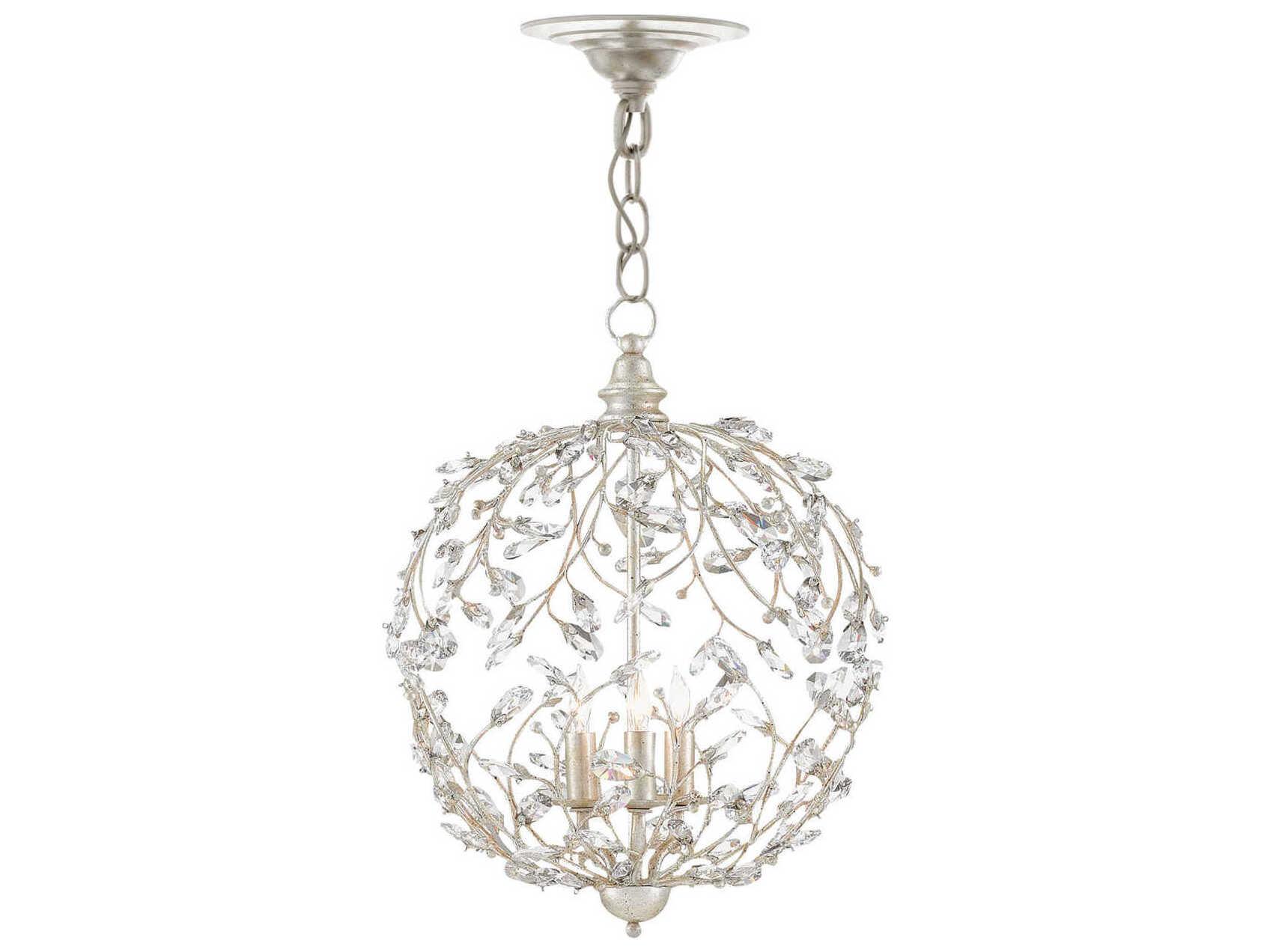 Currey & Company Crystal Bud 3-Light Silver Granello Candelabra Globe Chandelier