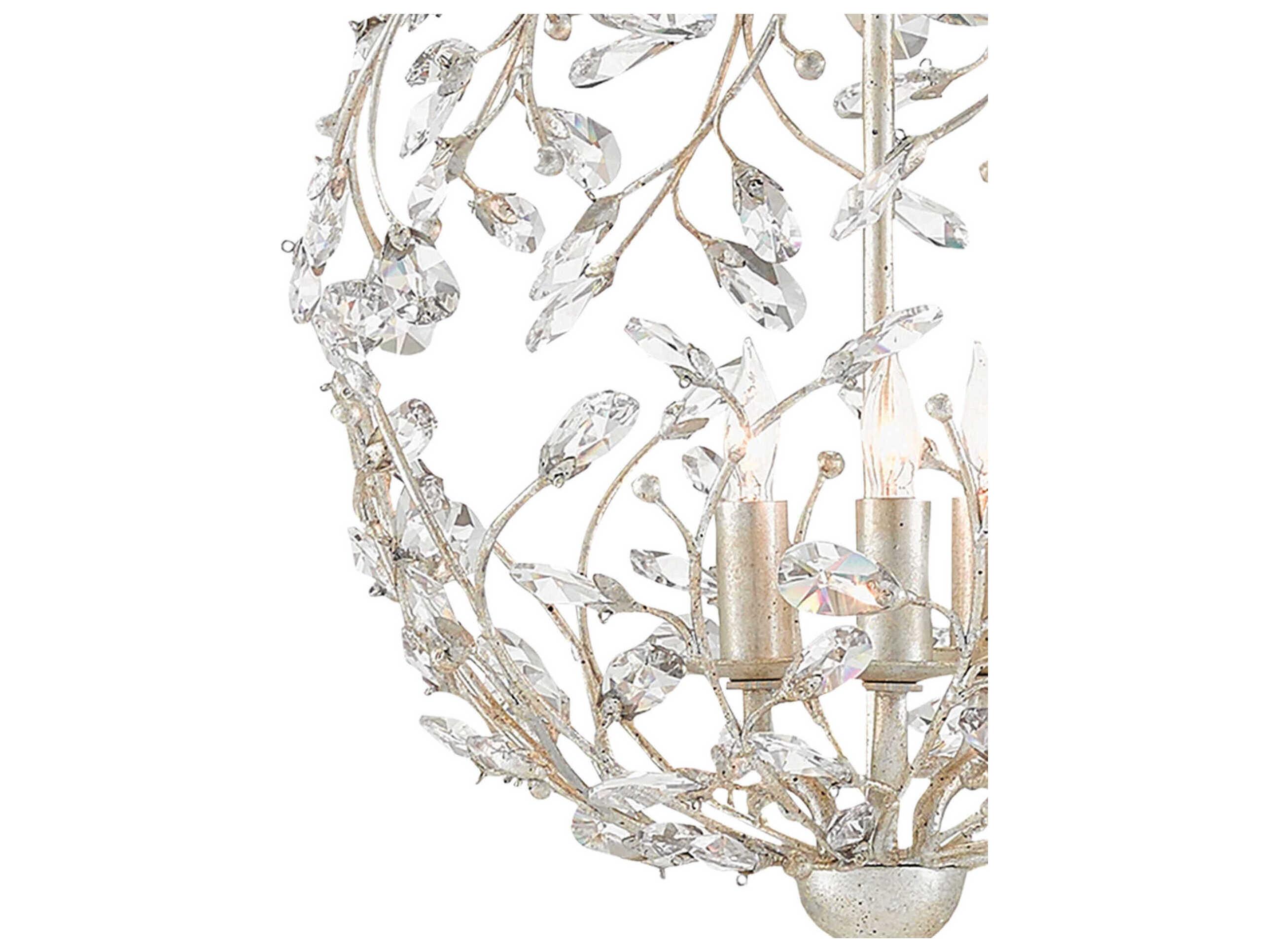 Currey & Company Crystal Bud 3-Light Silver Granello Candelabra Globe Chandelier