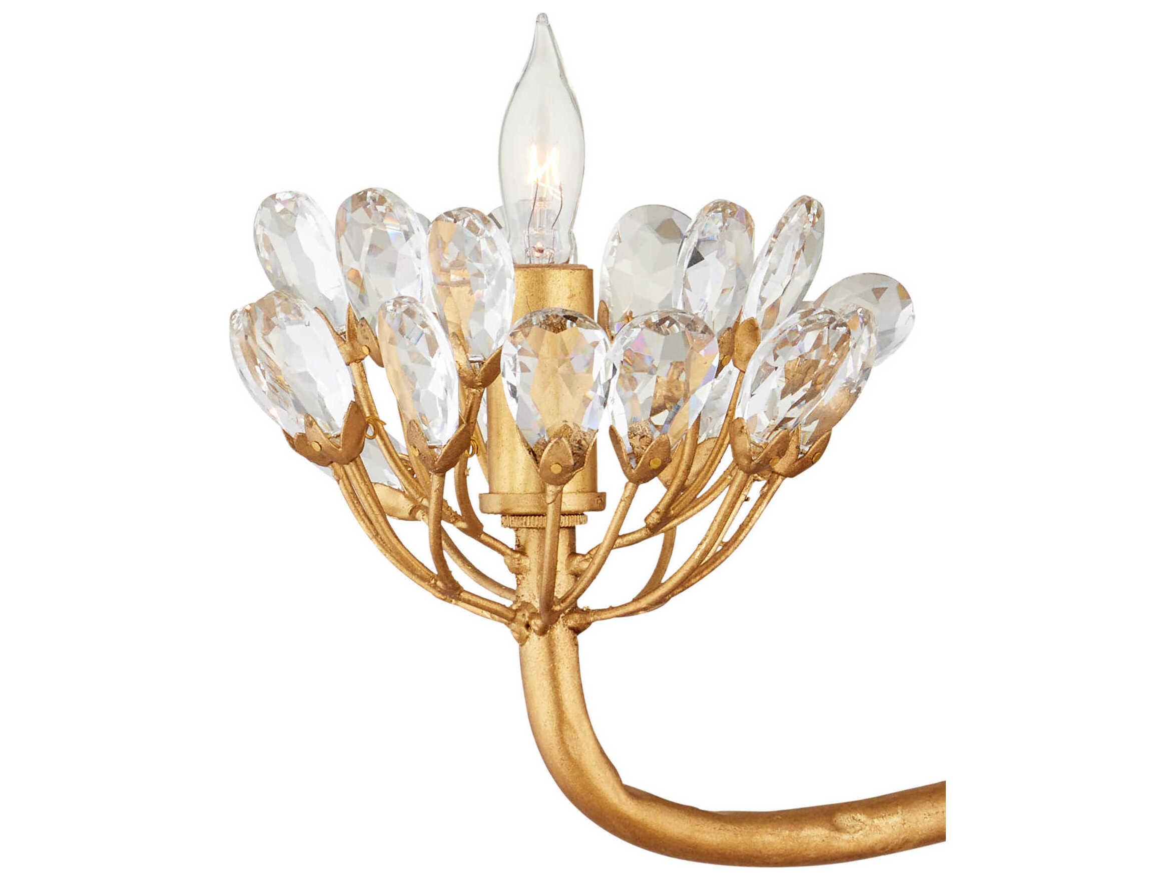 Currey & Company Agave Americana 22-Light Dark Contemporary Gold Leaf Crystal Tiered Chandelier