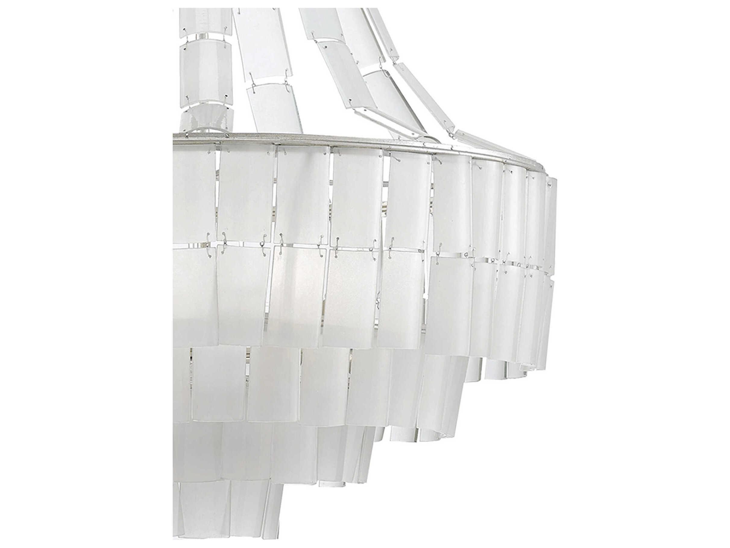 Currey & Company Vintner 7-Light Contemporary Silver Leaf Opaque White Glass Candelabra Globe Tiered Chandelier