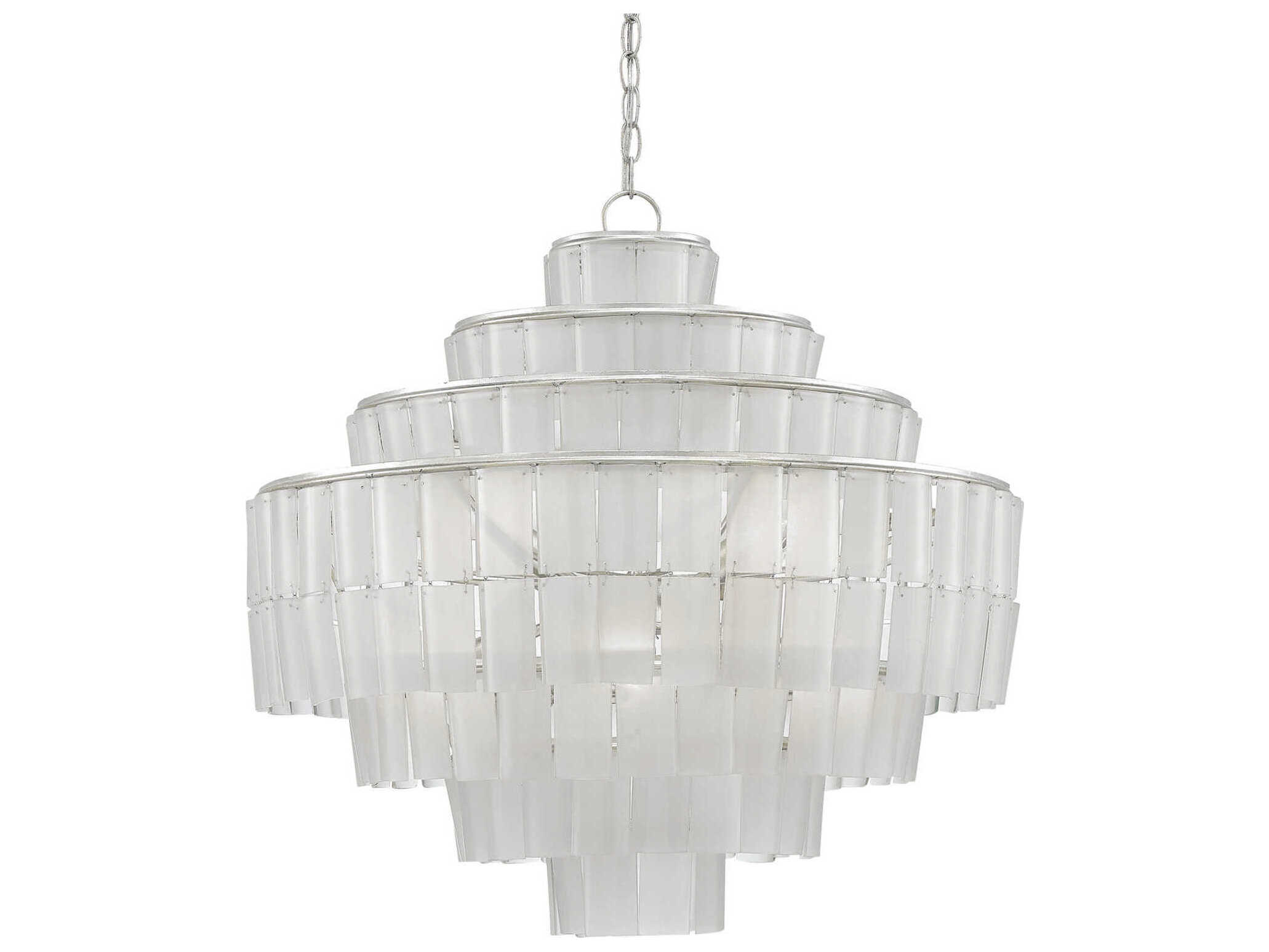 Currey & Company Sommelier Blanc 8-Light Contemporary Silver Leaf Opaque White Globe Tiered Chandelier