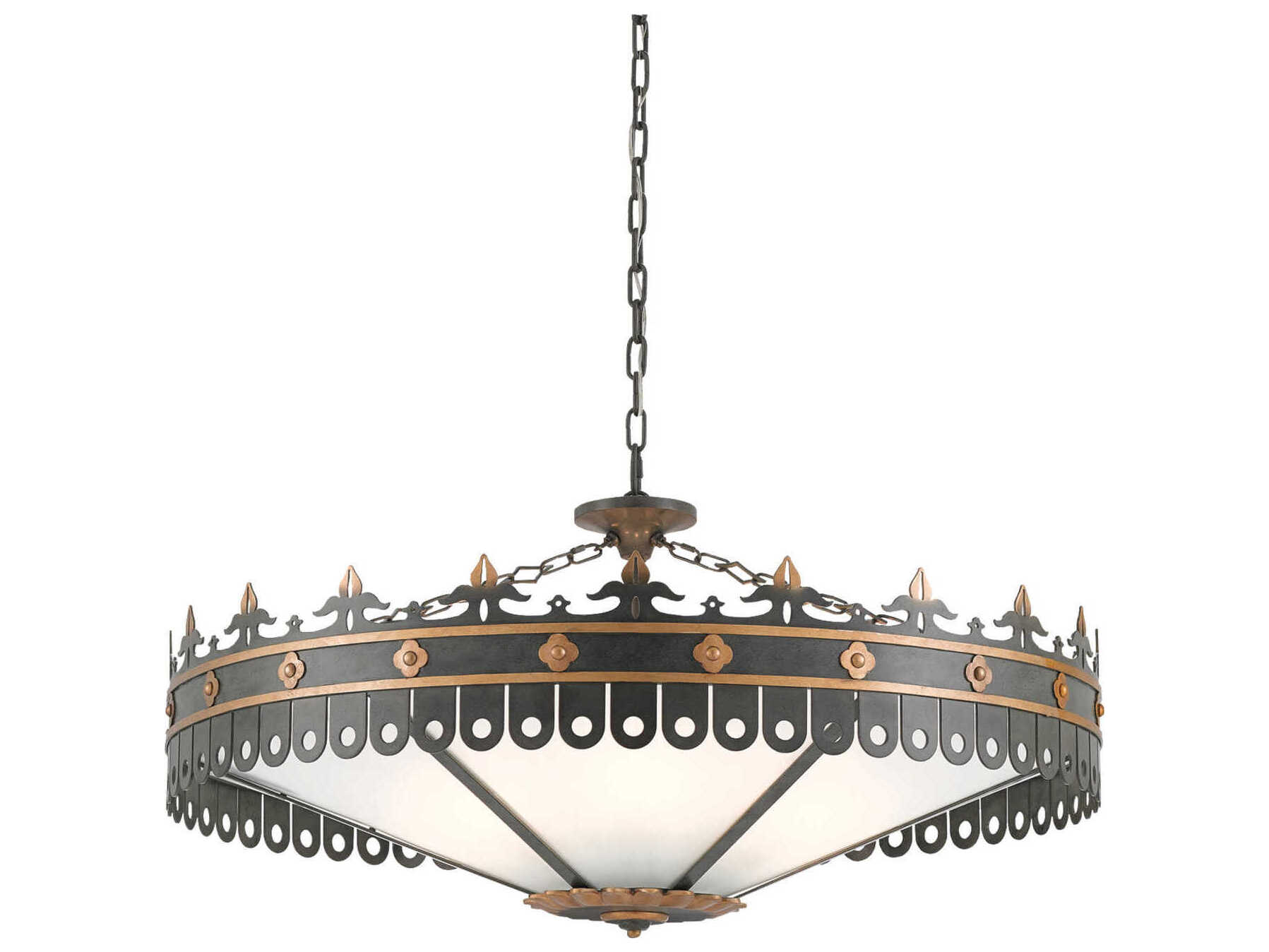 Currey & Company Berkeley 6-Light Antique Gold Moss Gray Bowl Pendant