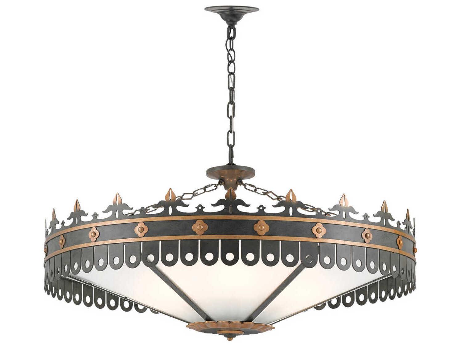 Currey & Company Berkeley 6-Light Antique Gold Moss Gray Bowl Pendant