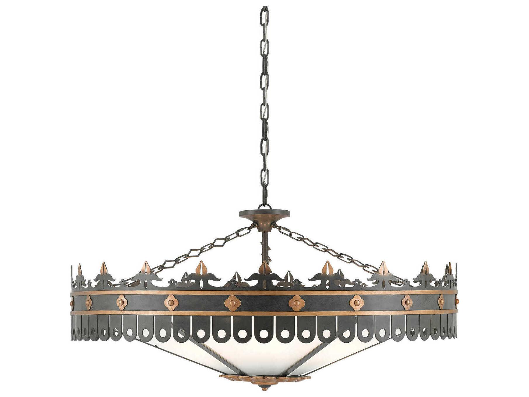 Currey & Company Berkeley 6-Light Antique Gold Moss Gray Bowl Pendant