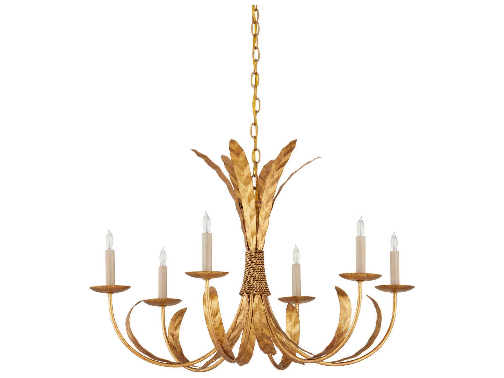 Currey & Company Bette 6-Light Grecian Gold Leaf Candelabra Chandelier