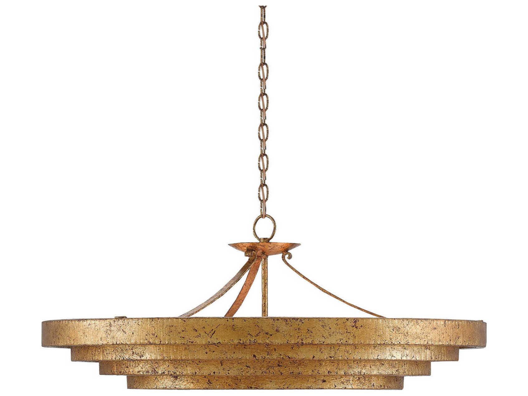 Currey & Company Belle 3-Light Gold Leaf Glass Geometric Pendant