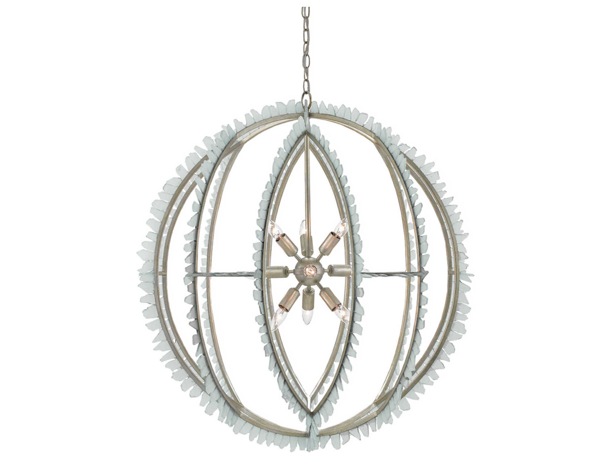 Currey & Company Saltwater 9-Light Contemporary Silver Leaf Seaglass Globe Chandelier