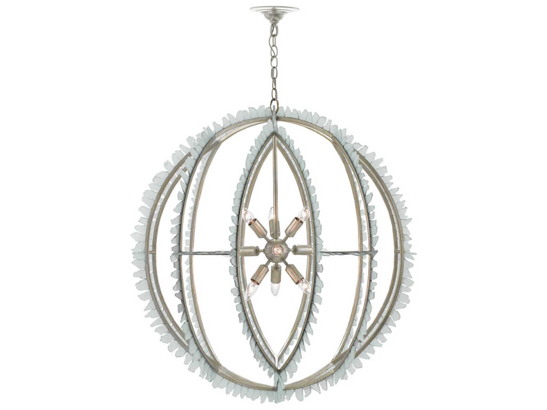 Currey & Company Saltwater 9-Light Contemporary Silver Leaf Seaglass Globe Chandelier