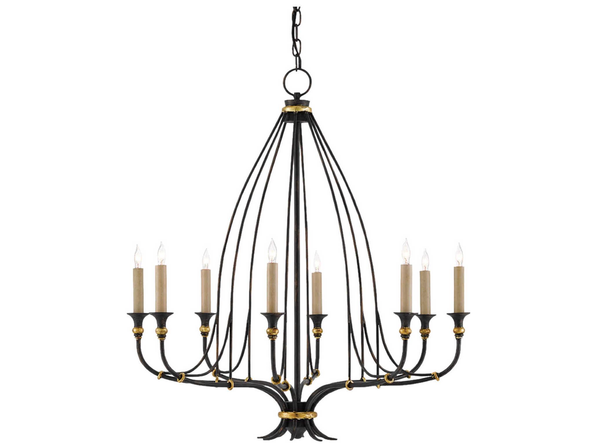 Currey & Company Folgate 8-Light French Black Gold Leaf Candelabra Chandelier