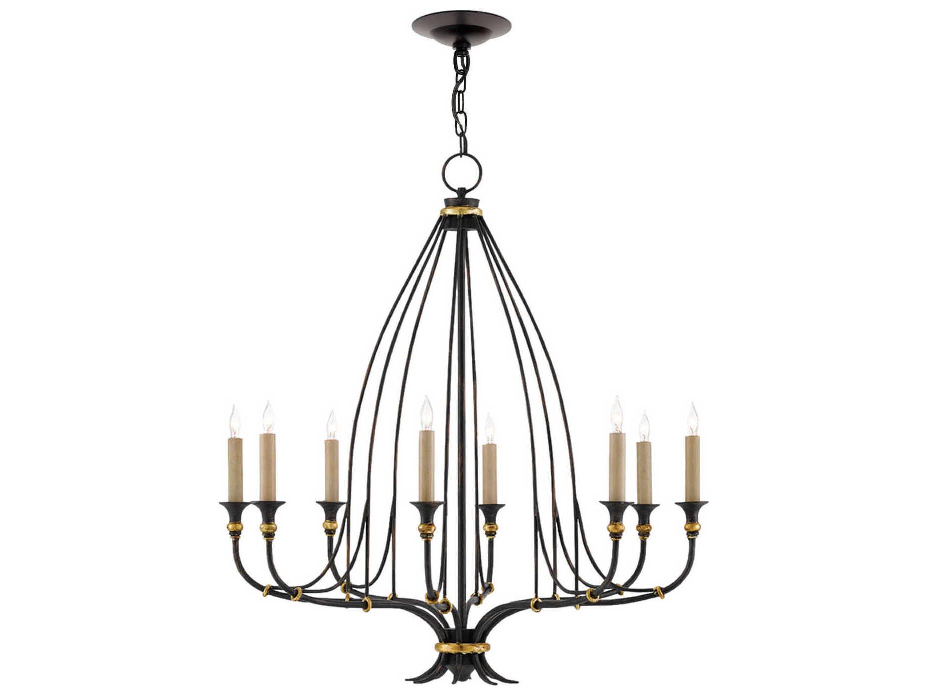 Currey & Company Folgate 8-Light French Black Gold Leaf Candelabra Chandelier
