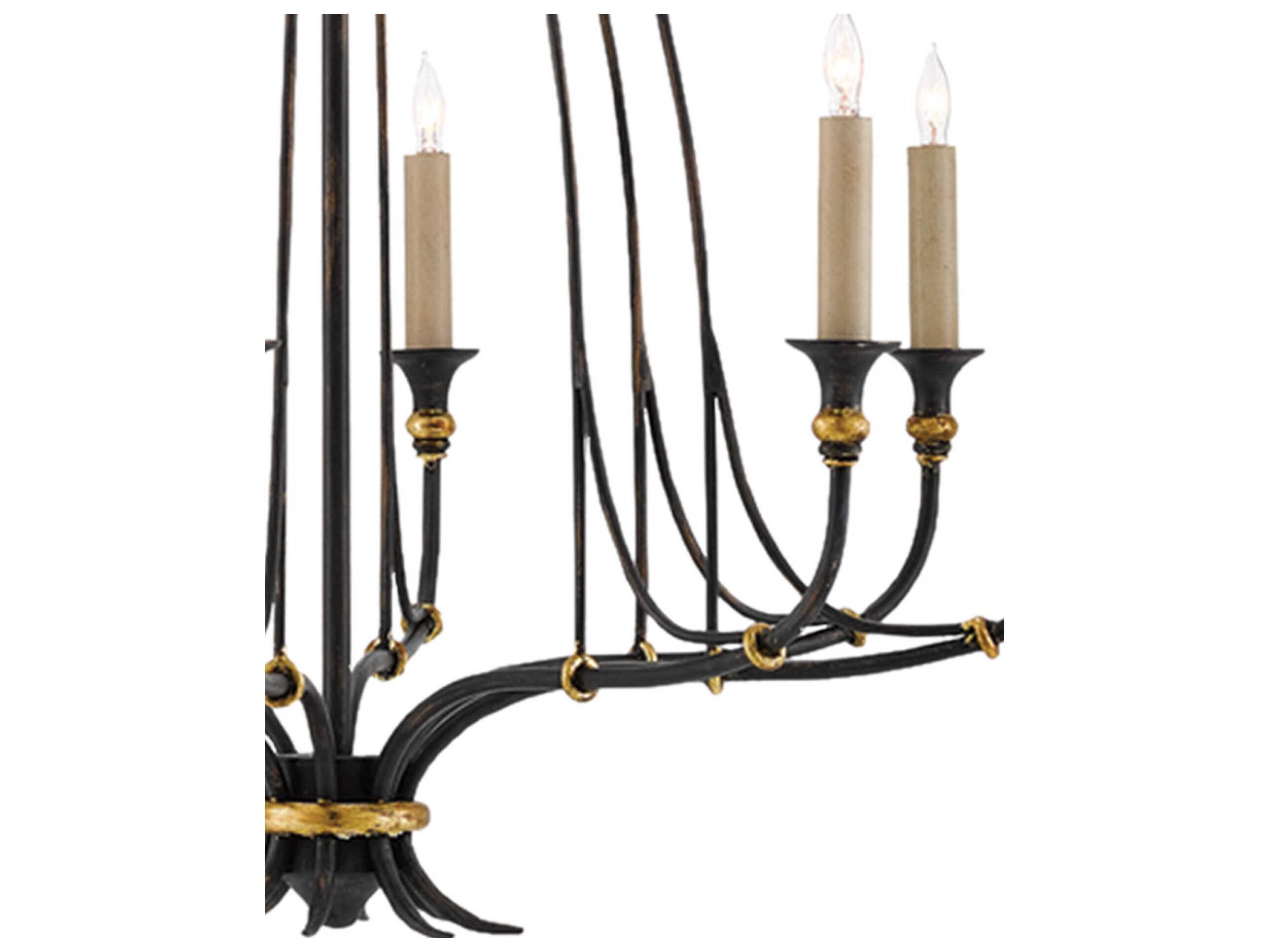 Currey & Company Folgate 8-Light French Black Gold Leaf Candelabra Chandelier