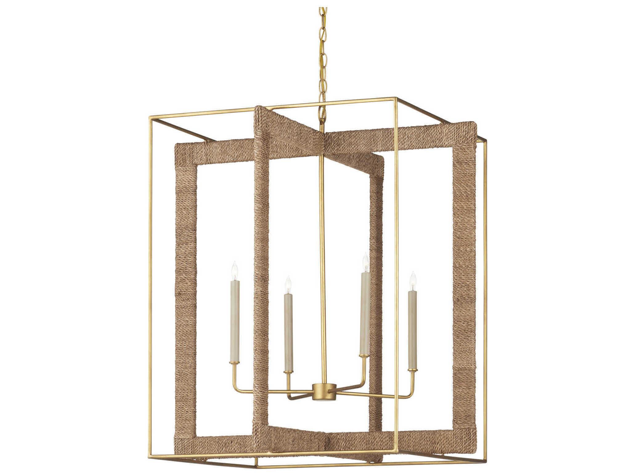 Currey & Company Purebred 4-Light Contemporary Gold Leaf Natural Candelabra Geometric Chandelier