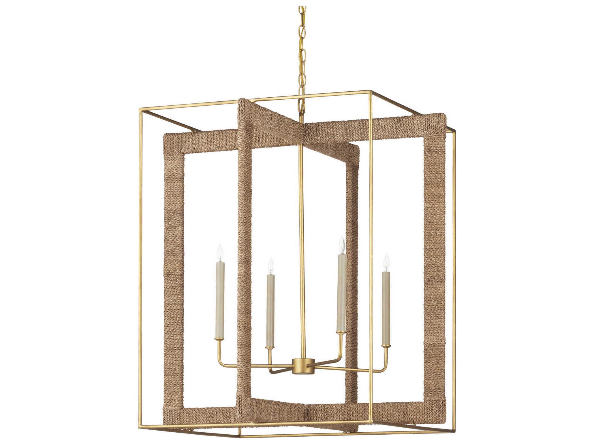Currey & Company Purebred 4-Light Contemporary Gold Leaf Natural Candelabra Geometric Chandelier