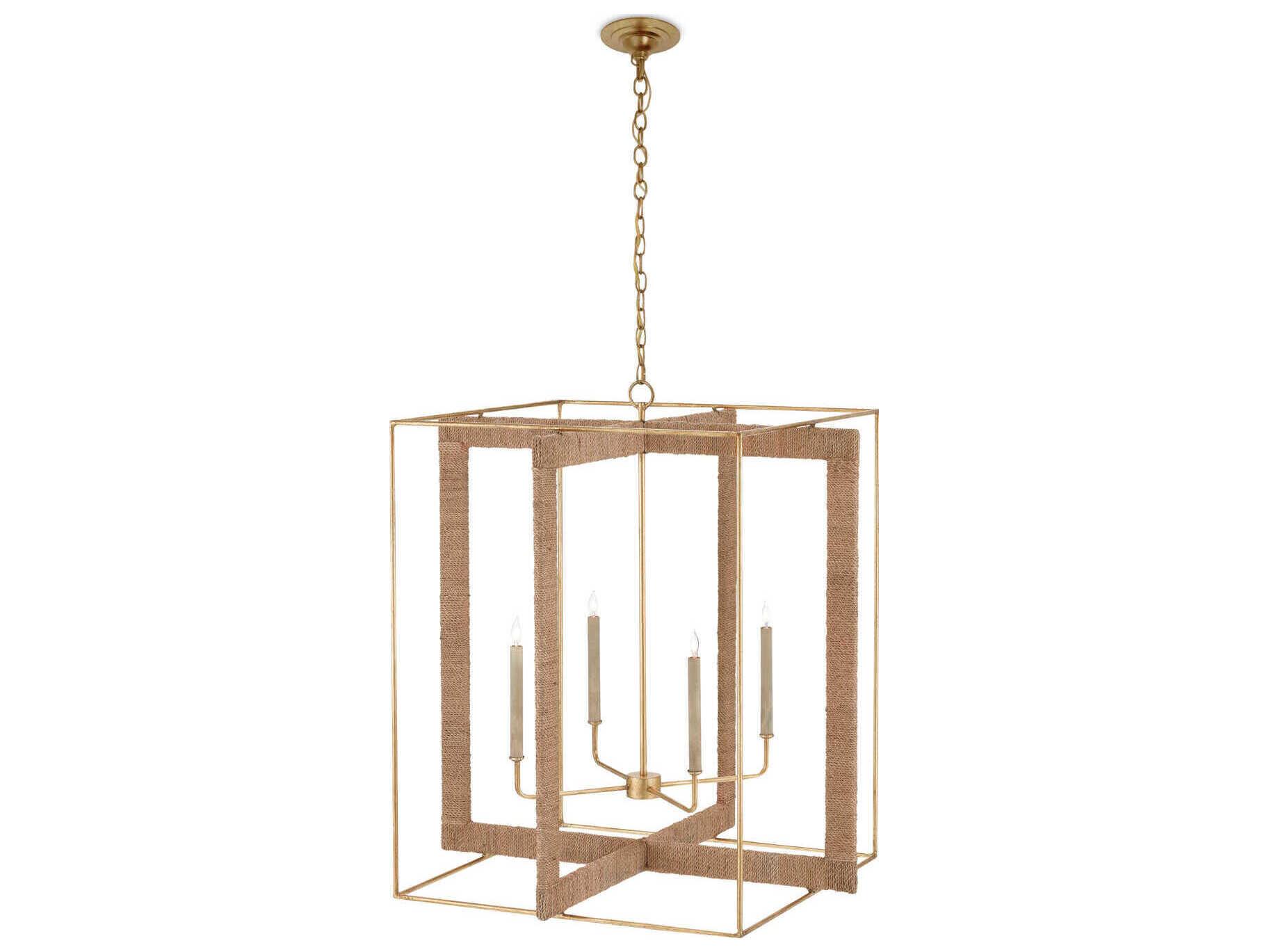 Currey & Company Purebred 4-Light Contemporary Gold Leaf Natural Candelabra Geometric Chandelier