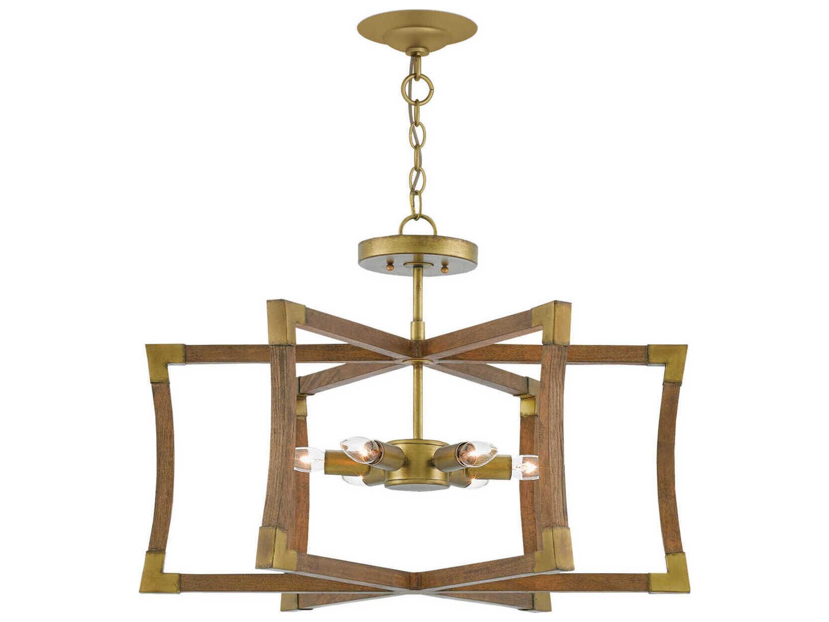 Currey & Company Bastian Chestnut Brass Gold Geometric Semi Flush Mount