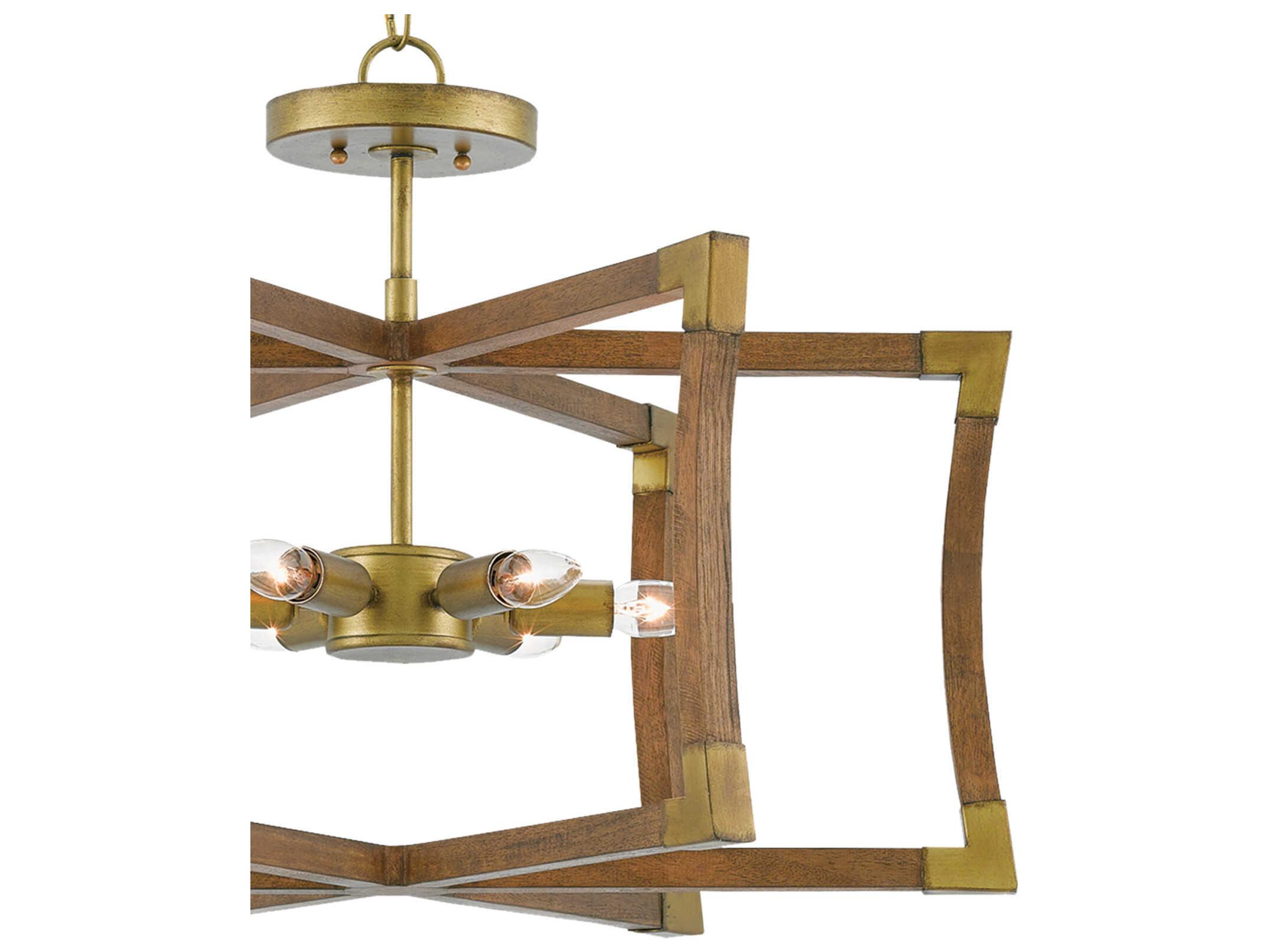 Currey & Company Bastian Chestnut Brass Gold Geometric Semi Flush Mount