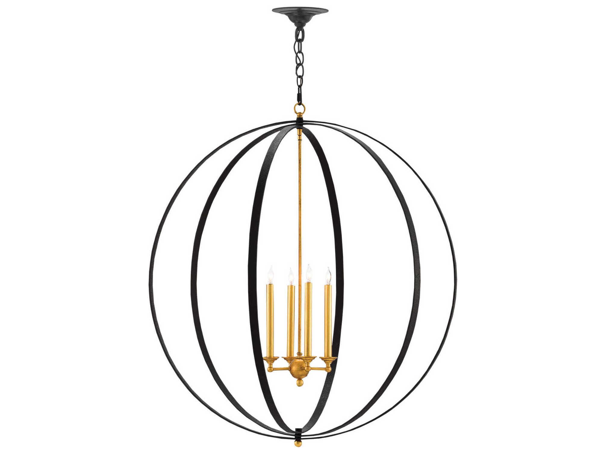 Currey & Company Ogden 4-Light Chinois Antique Gold Leaf Black Candelabra Chandelier