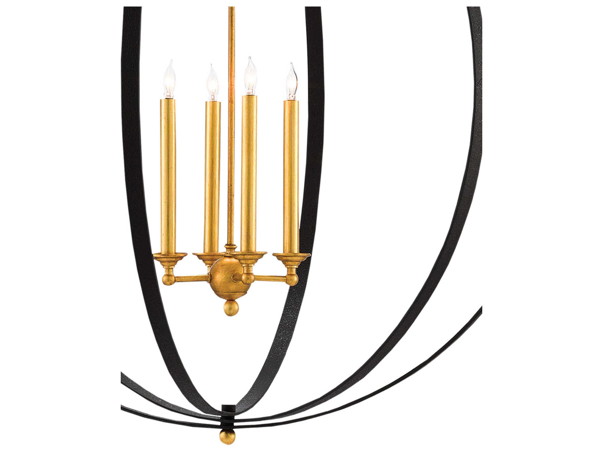 Currey & Company Ogden 4-Light Chinois Antique Gold Leaf Black Candelabra Chandelier