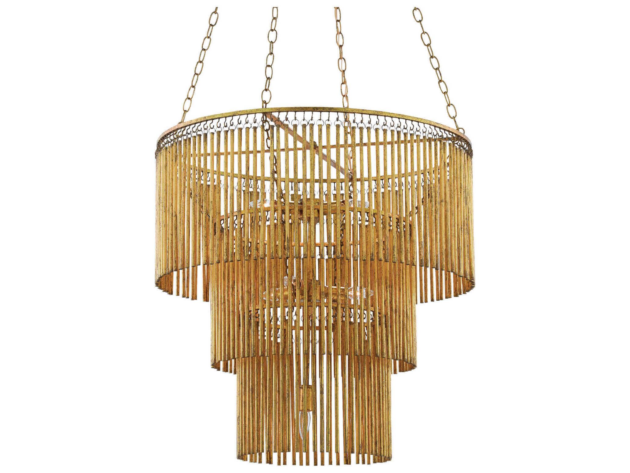 Currey & Company Mantra 7-Light Gold Leaf Tiered Chandelier