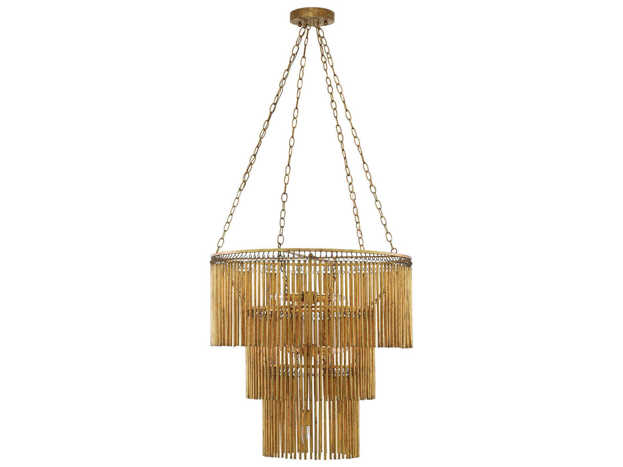 Currey & Company Mantra 7-Light Gold Leaf Tiered Chandelier