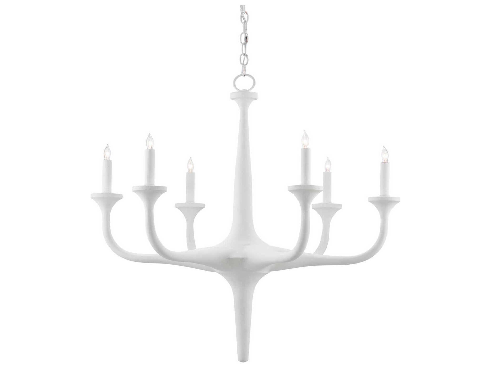 Currey & Company Albion 6-Light Gesso White Candelabra Chandelier