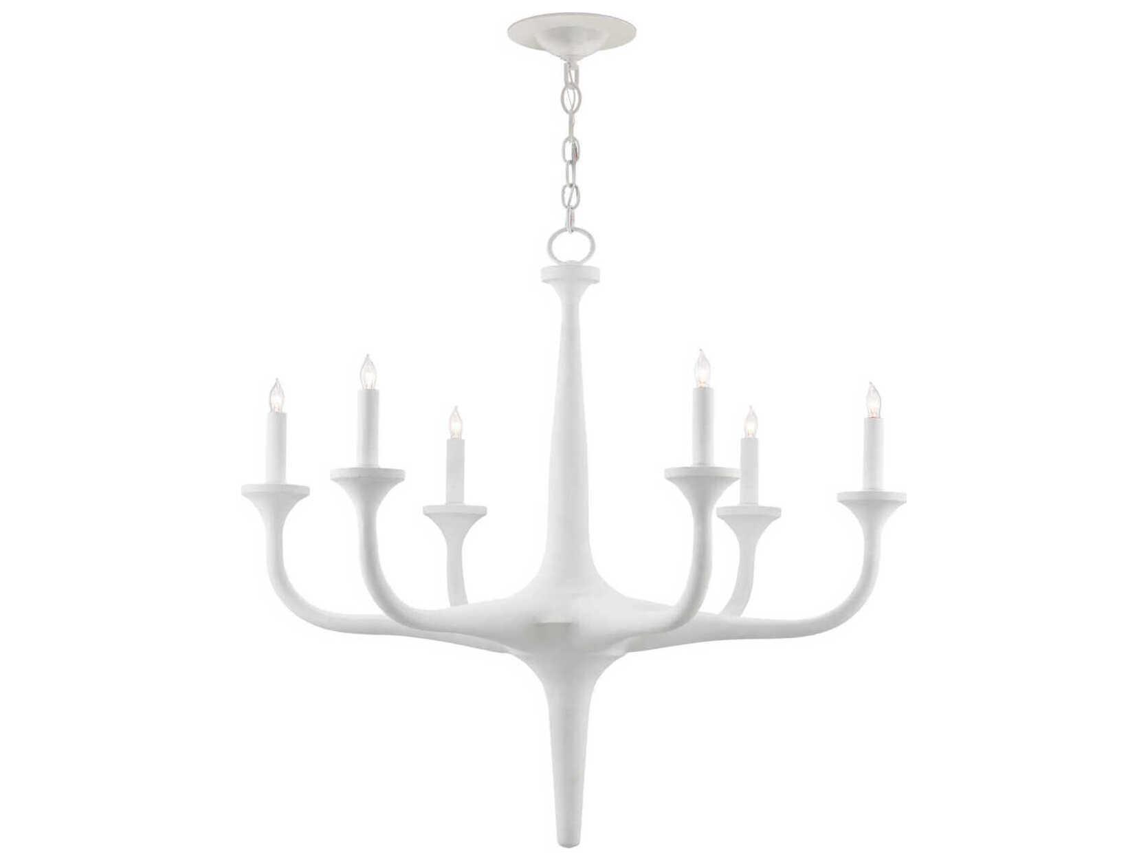 Currey & Company Albion 6-Light Gesso White Candelabra Chandelier