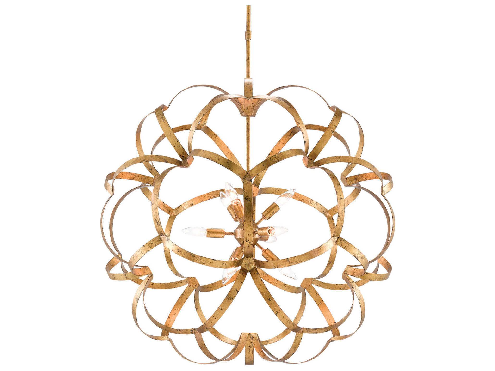 Currey & Company Sappho 9-Light New Gold Leaf Pendant