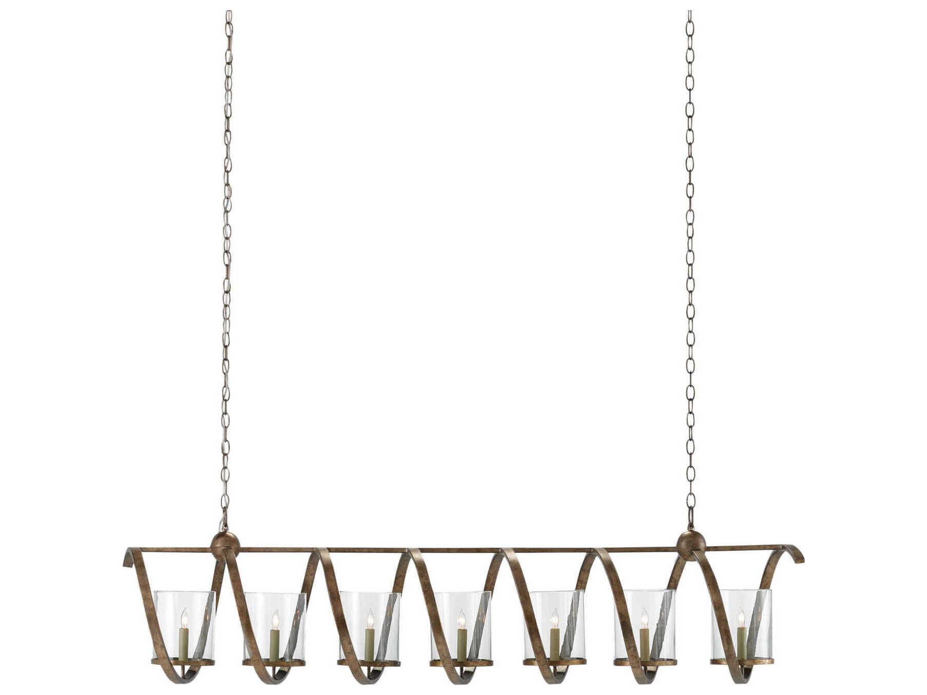 Currey & Company Maximus 7-Light Pyrite Bronze Glass Island Pendant