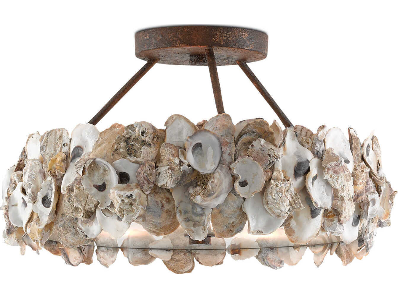 Currey & Company Oyster 3-Light Textured Bronze Natural Geometric Round Semi Flush Mount