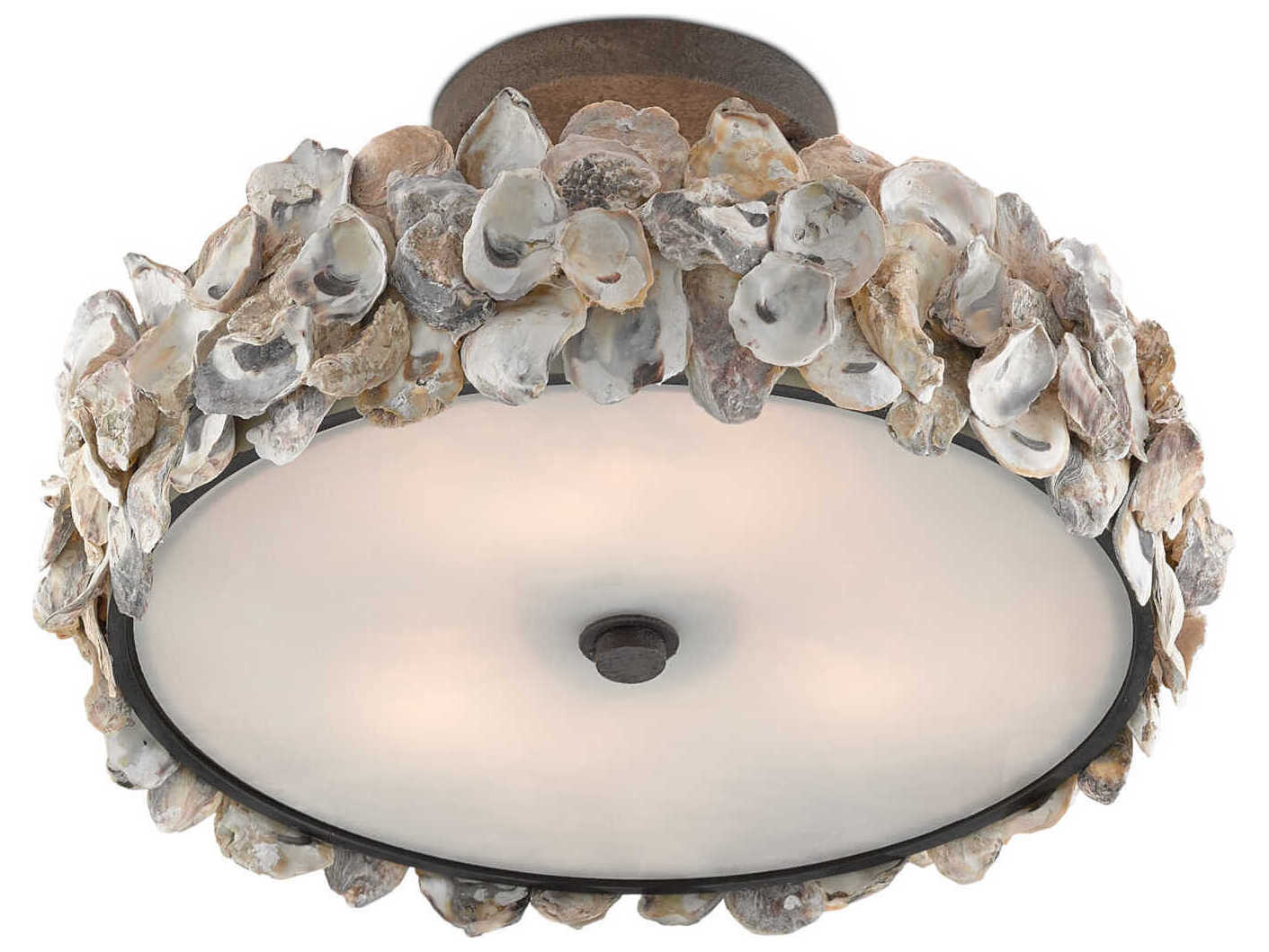 Currey & Company Oyster 3-Light Textured Bronze Natural Geometric Round Semi Flush Mount