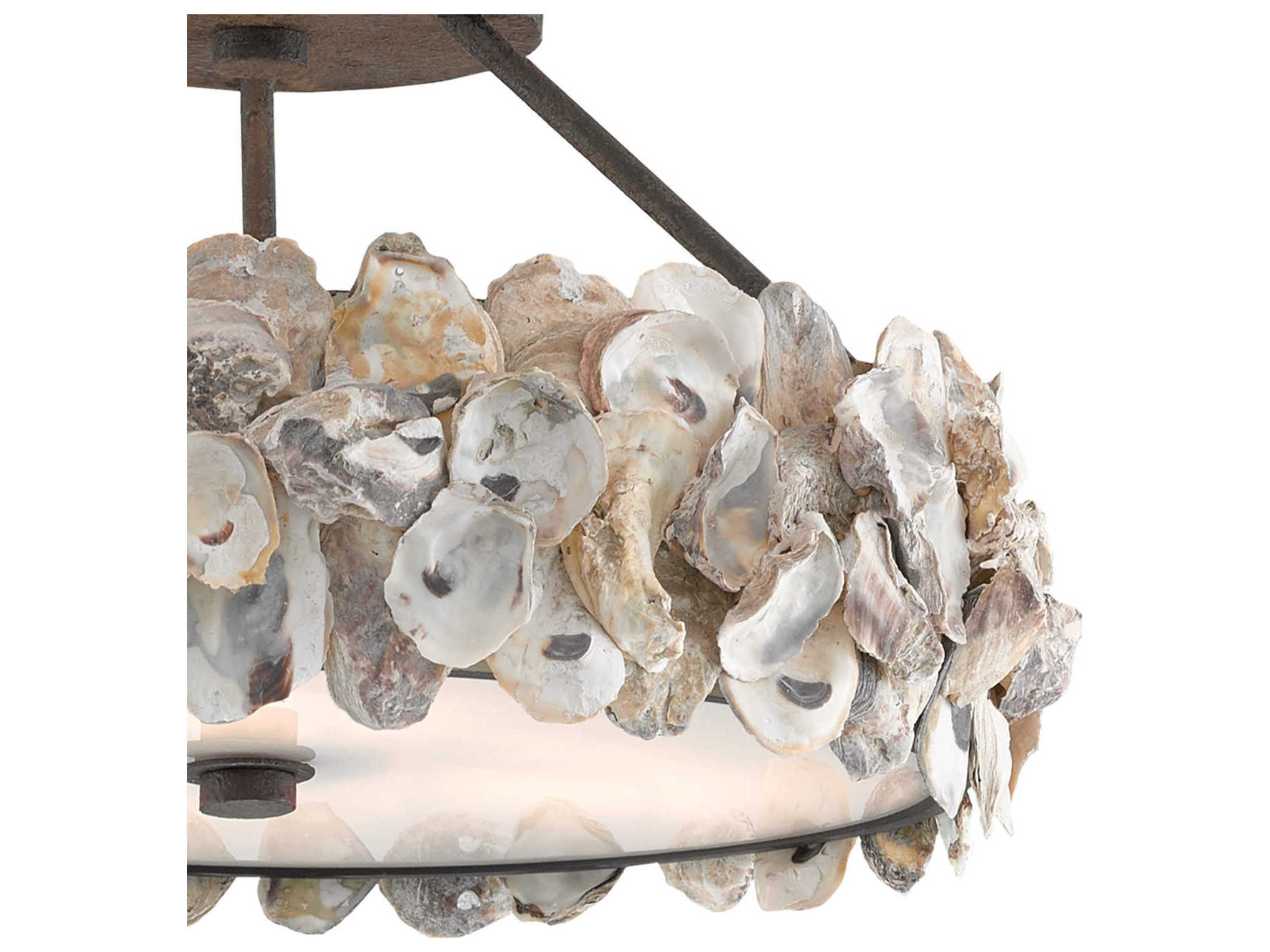 Currey & Company Oyster 3-Light Textured Bronze Natural Geometric Round Semi Flush Mount