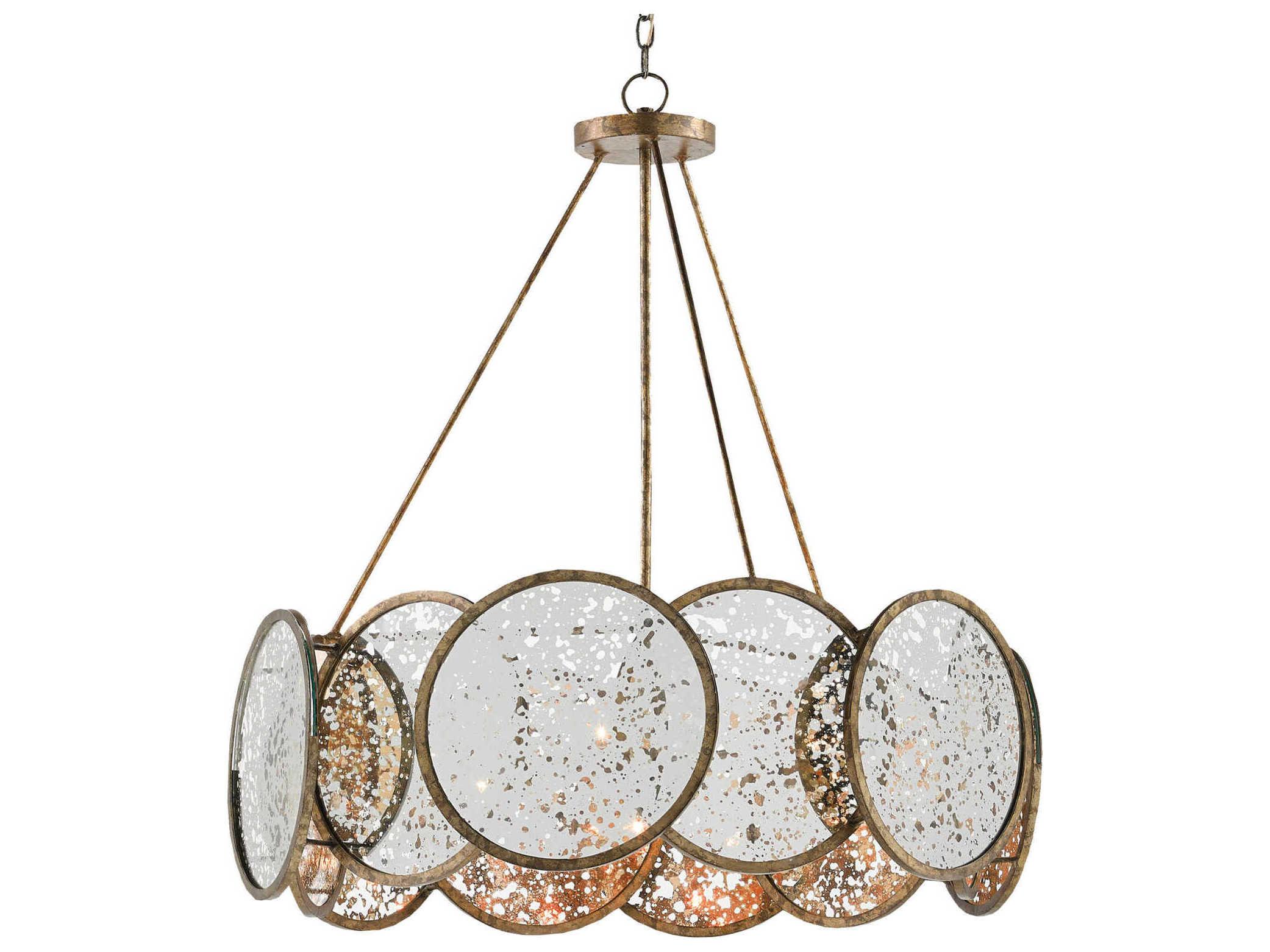 Currey & Company Oliveri 6-Light Pyrite Bronze Raj Mirror Glass Pendant