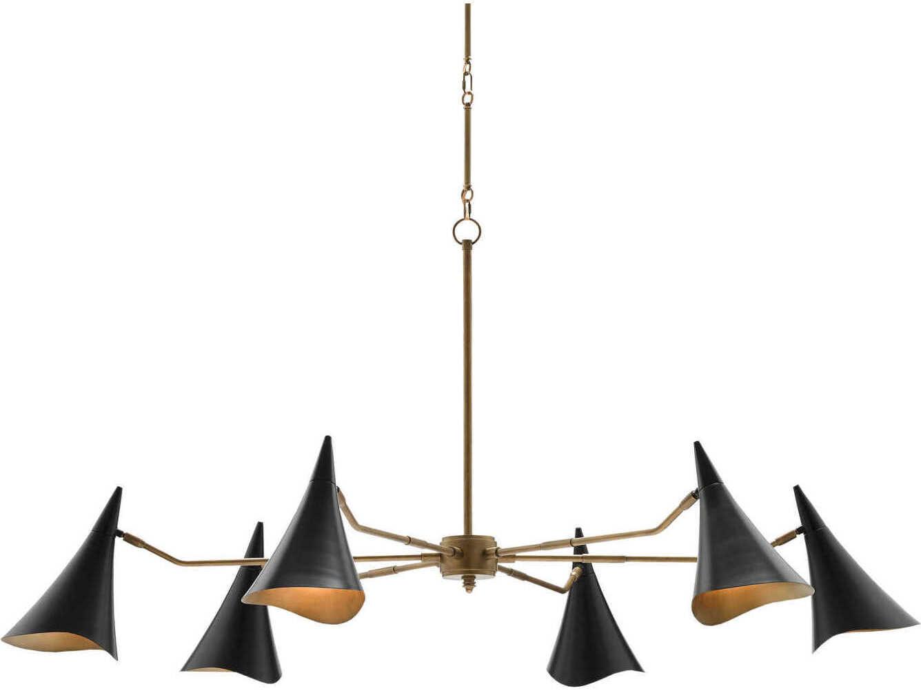 Currey & Company Library 6-Light Oil Rubbed Bronze Antique Brass Geometric Chandelier