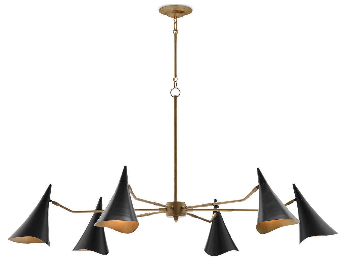 Currey & Company Library 6-Light Oil Rubbed Bronze Antique Brass Geometric Chandelier