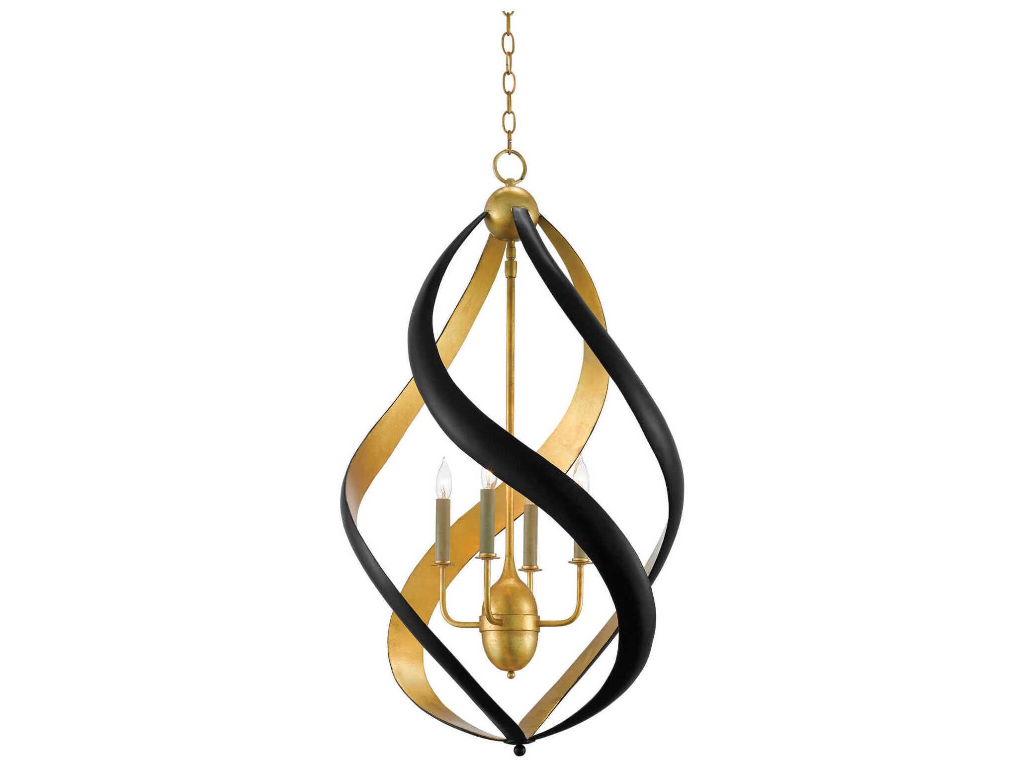 Currey & Company Trephine 4-Light Contemporary Gold Leaf Satin Black Chandelier