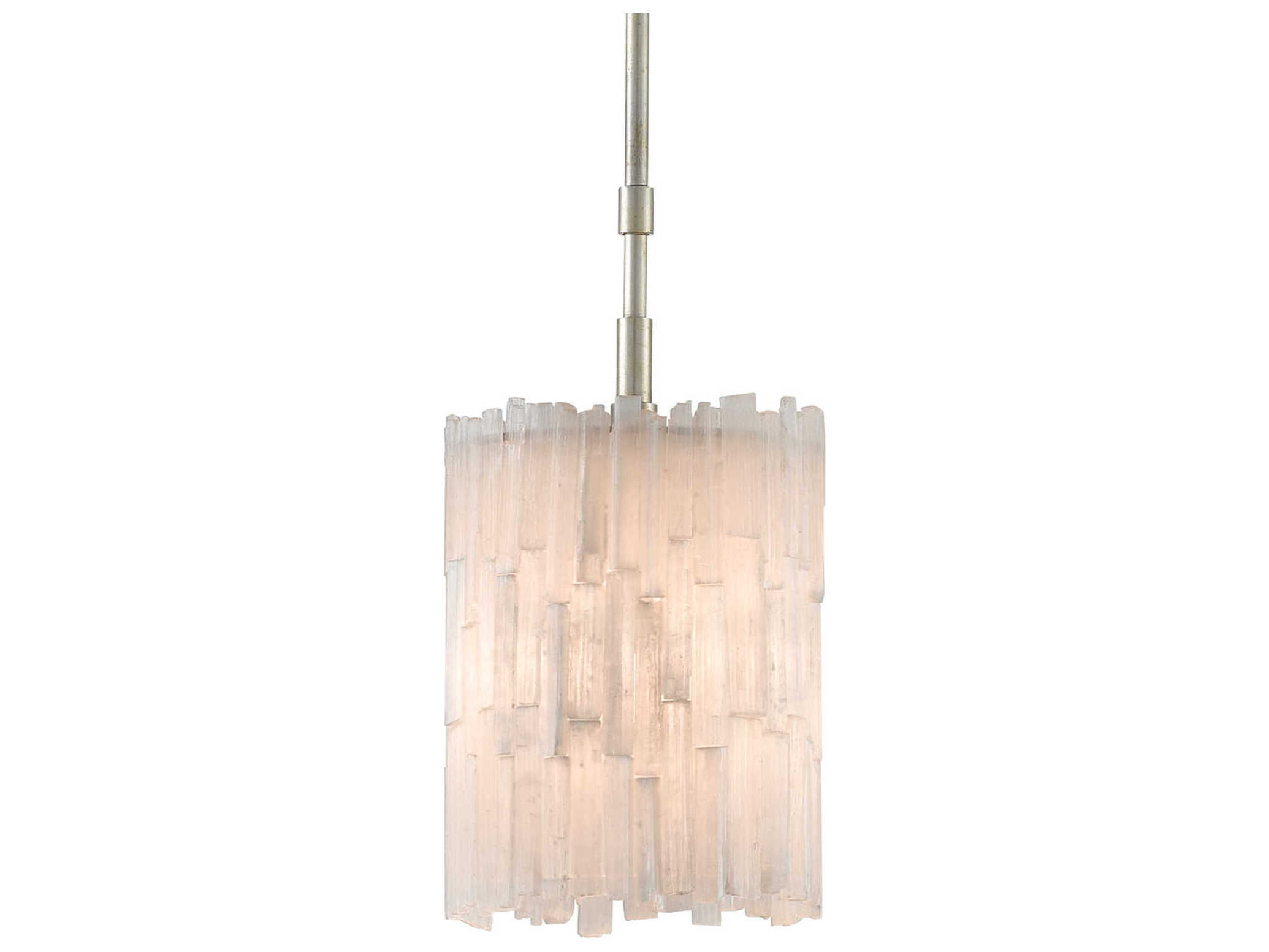 Currey & Company Moonstone 1-Light Natural Chinois Silver Leaf White Glass Cylinder Mini Pendant