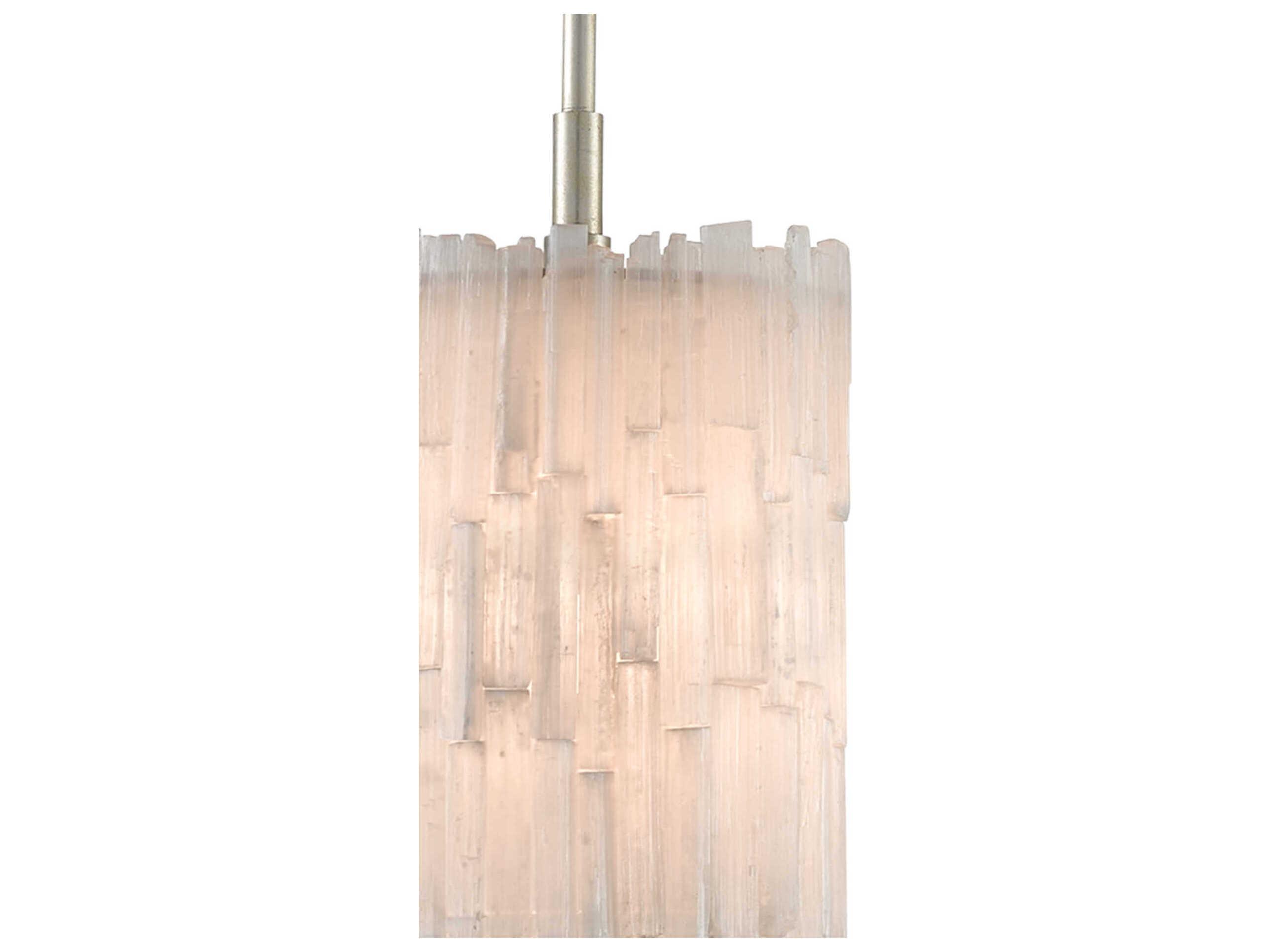 Currey & Company Moonstone 1-Light Natural Chinois Silver Leaf White Glass Cylinder Mini Pendant